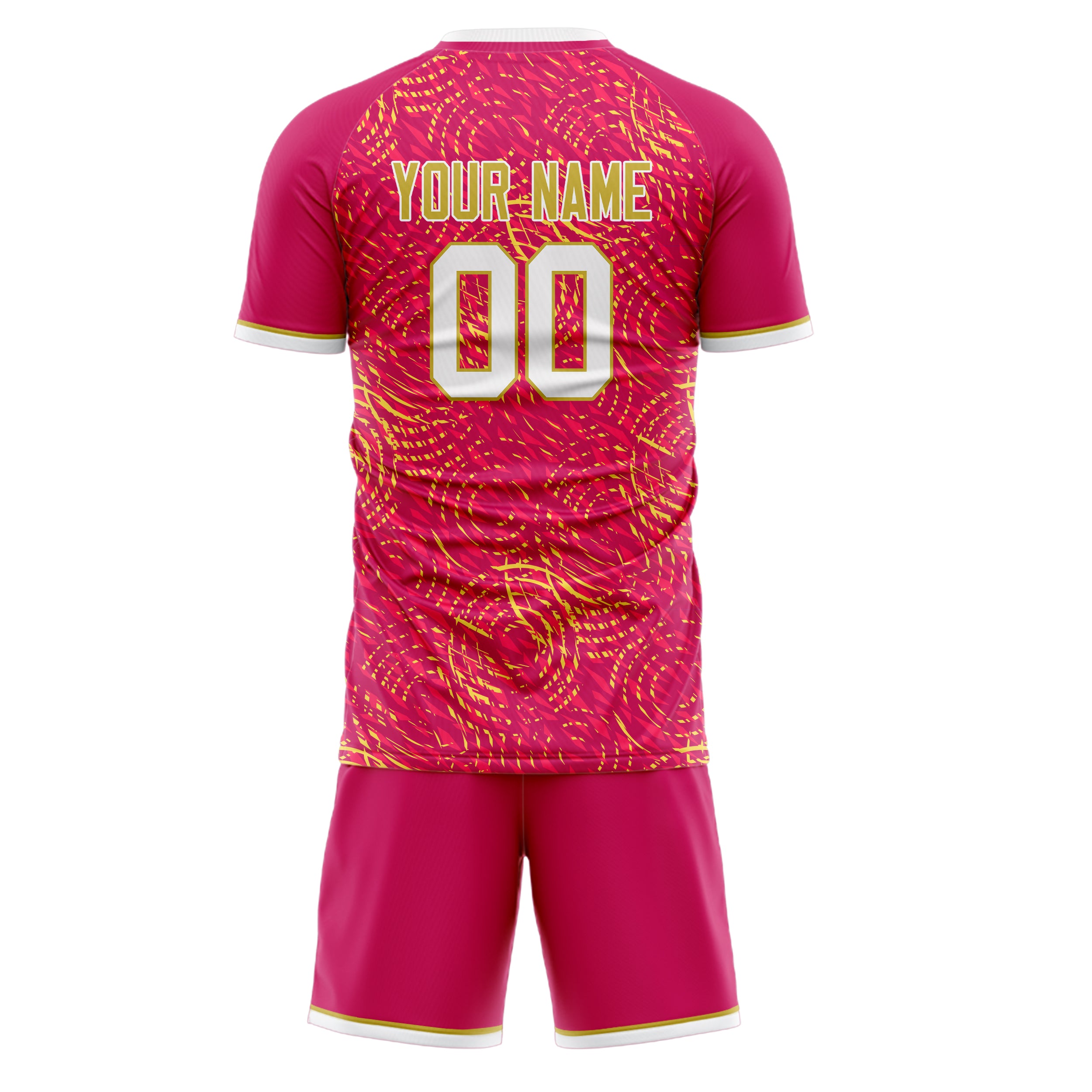 Custom Pink Gold GeometricalPattern Soccer Jersey