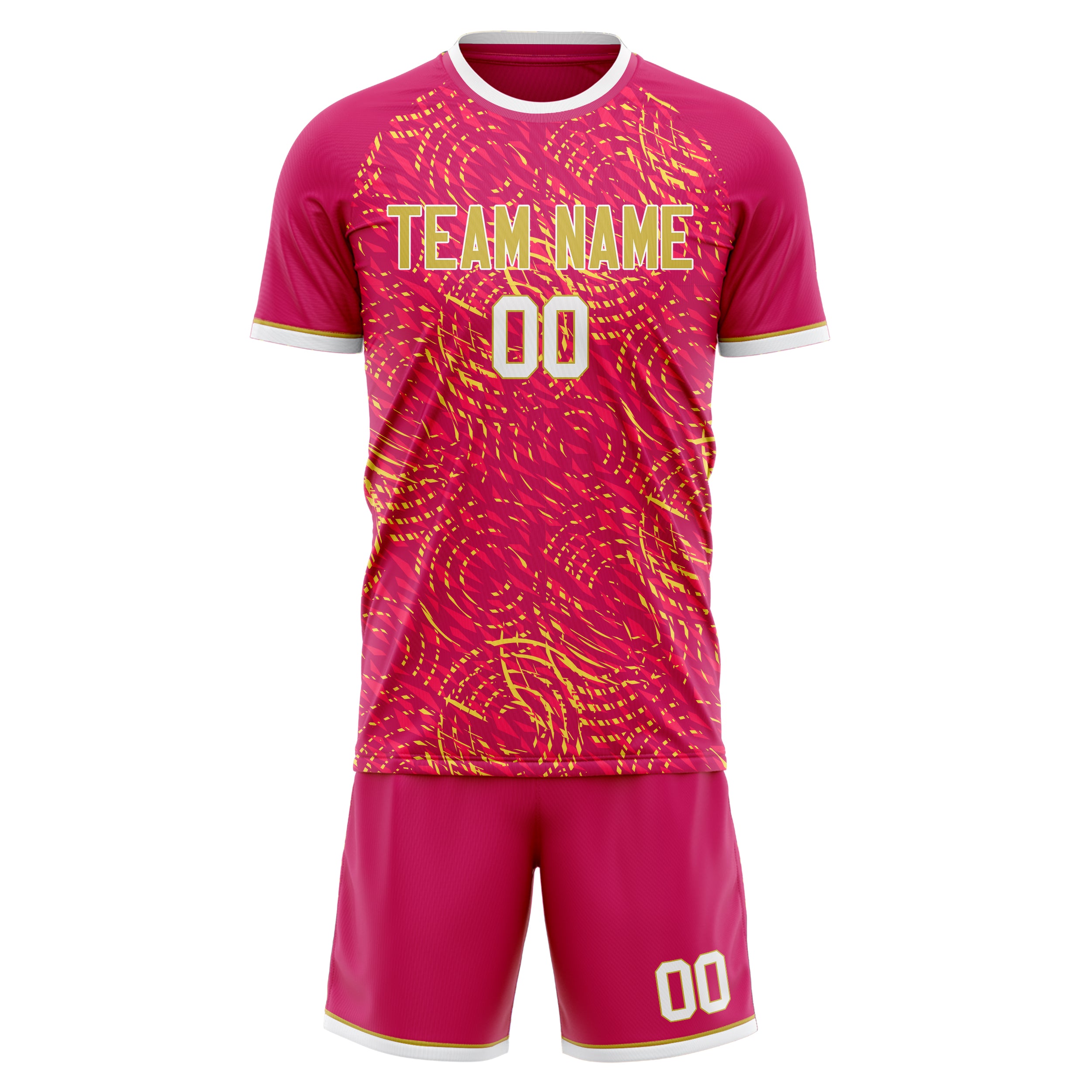Custom Pink Gold GeometricalPattern Soccer Jersey