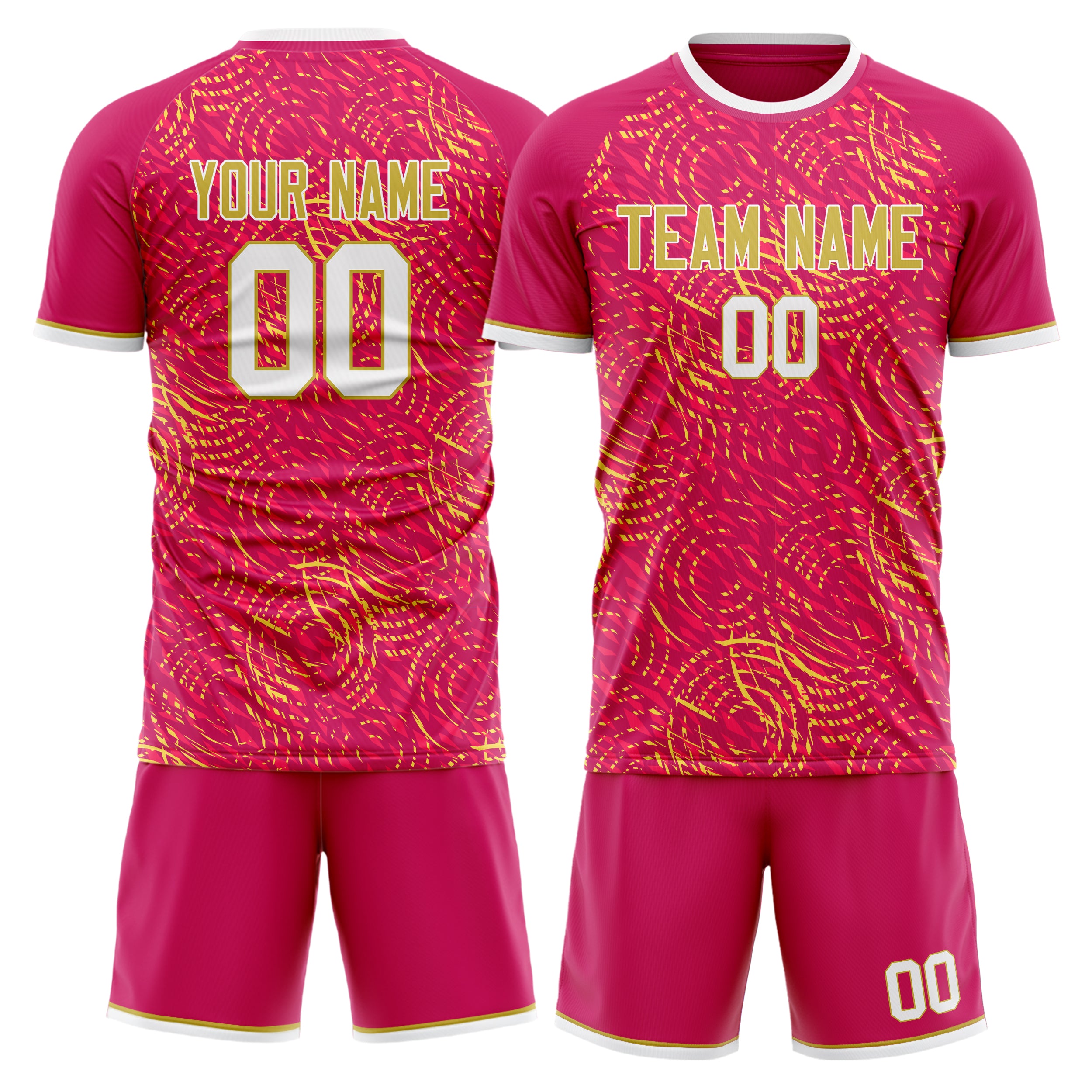 Custom Pink Gold GeometricalPattern Soccer Jersey