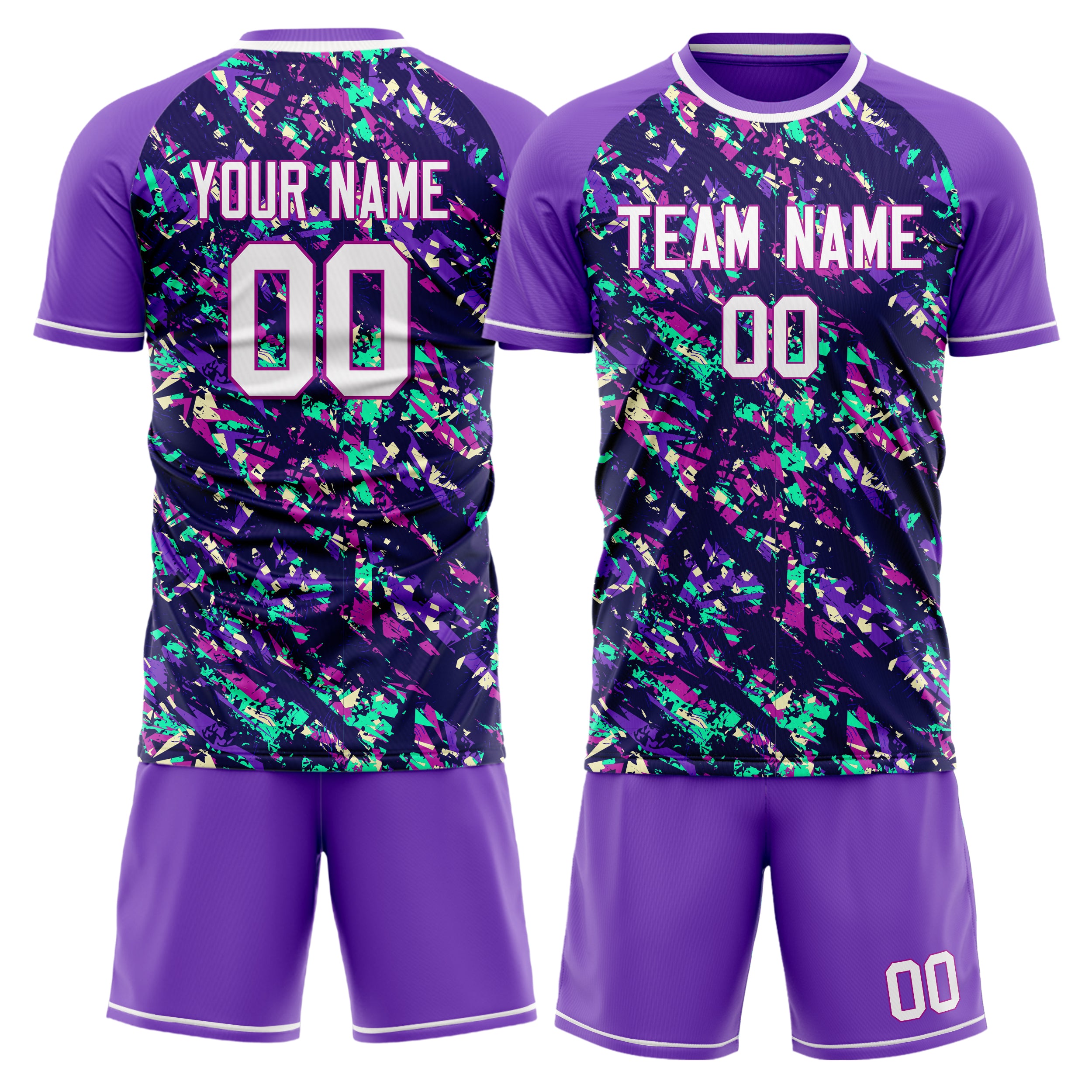 Custom Purple White GeometricalPattern Soccer Jersey