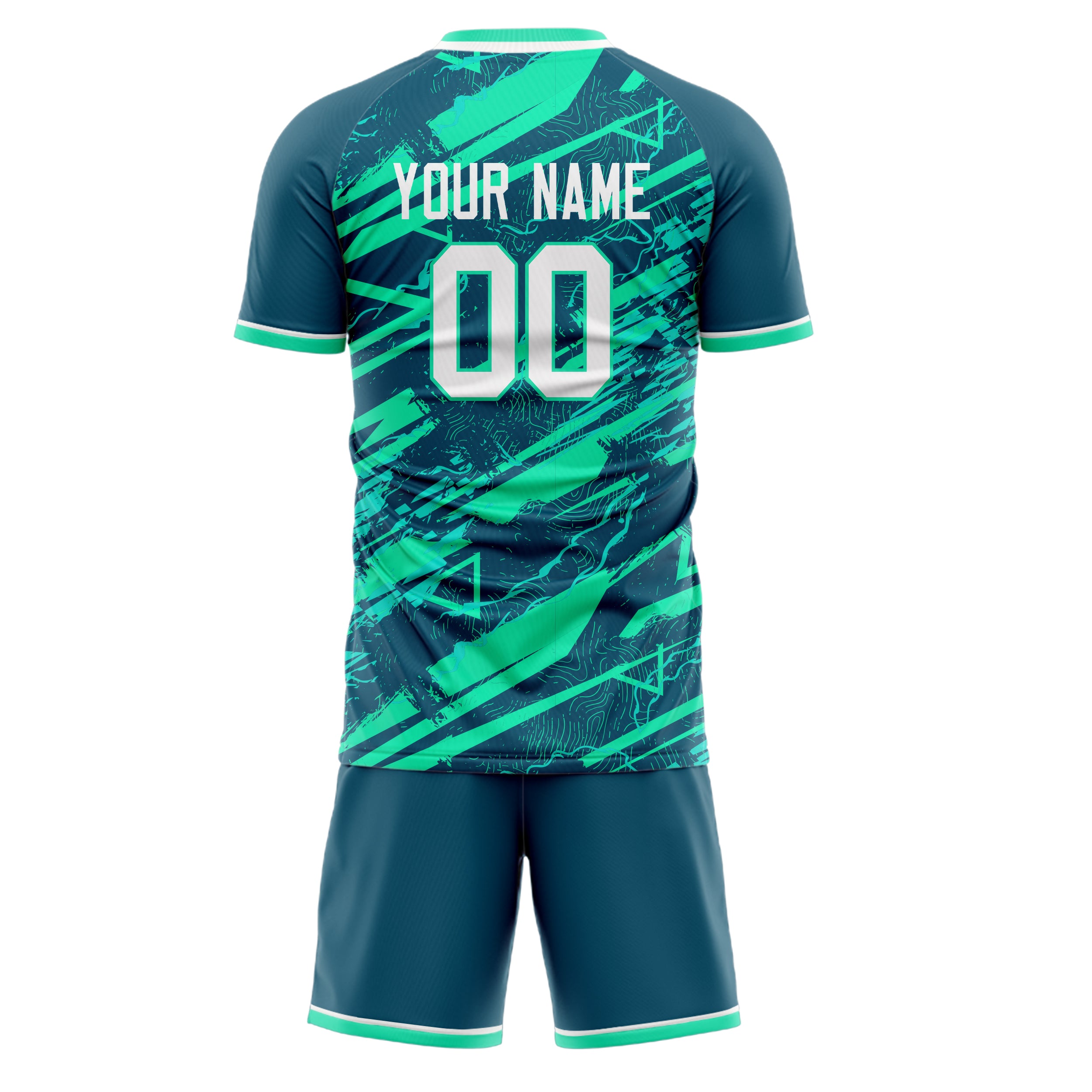 Custom Teal White GeometricalPattern Soccer Jersey