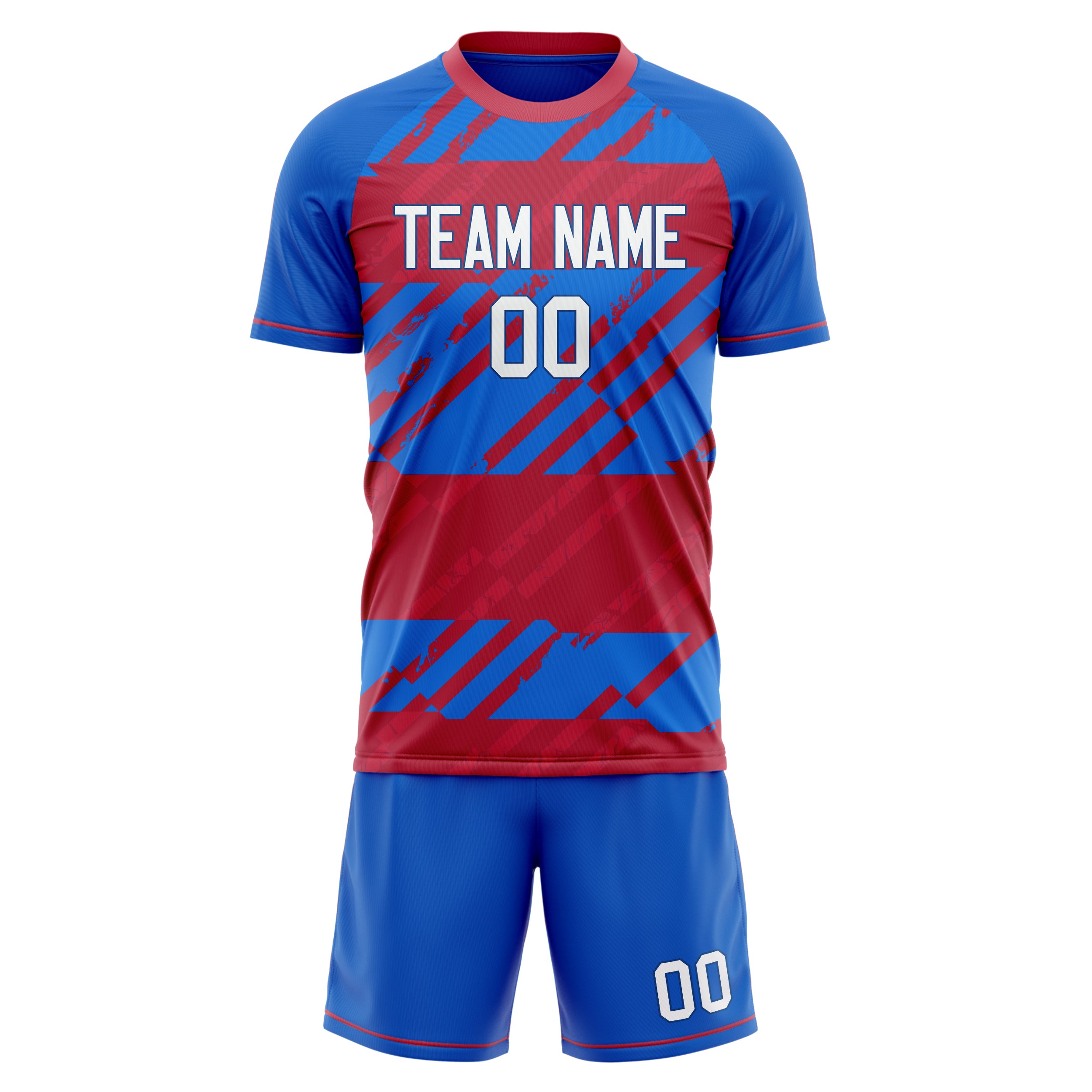 Custom Royal Red GeometricalPattern Soccer Jersey