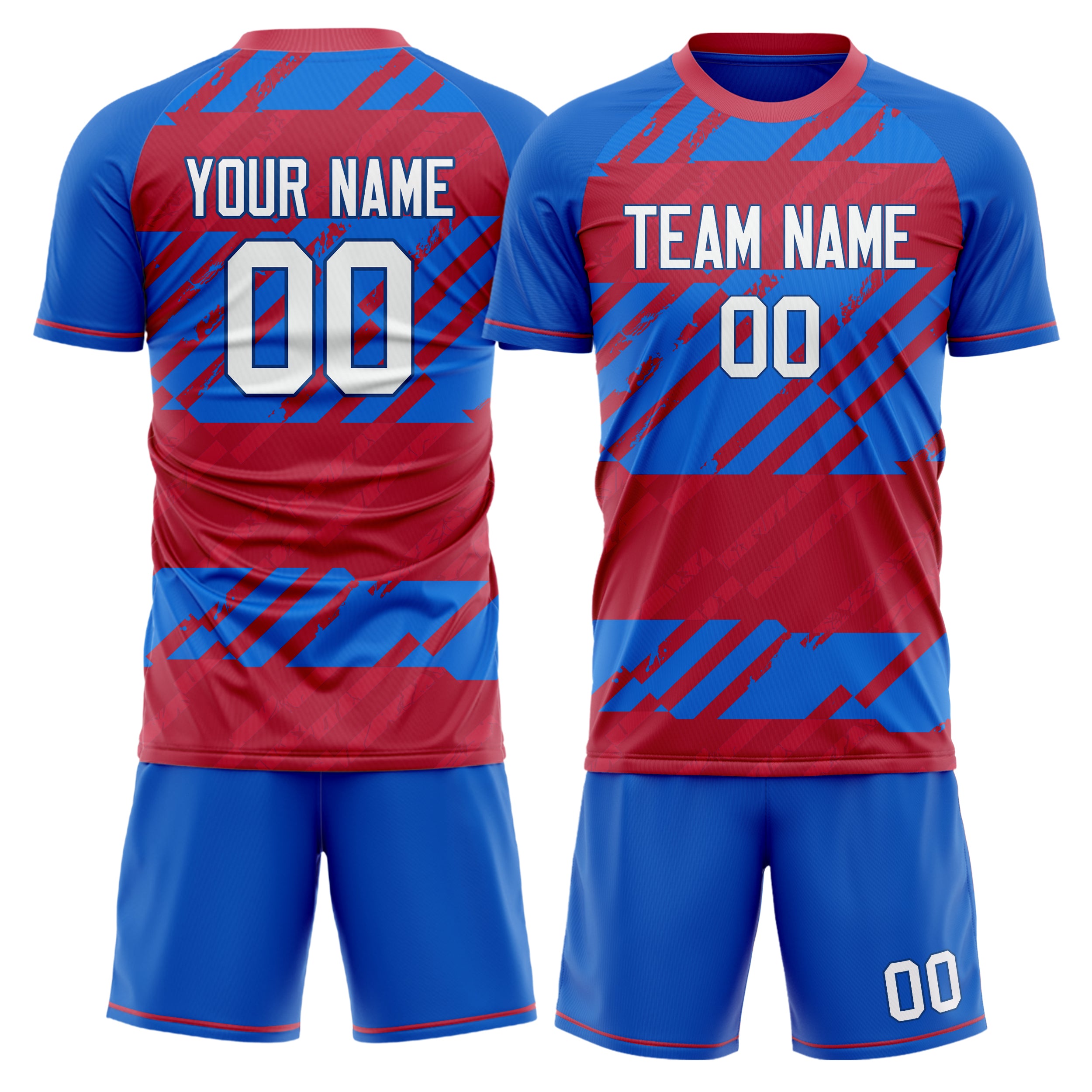 Custom Royal Red GeometricalPattern Soccer Jersey