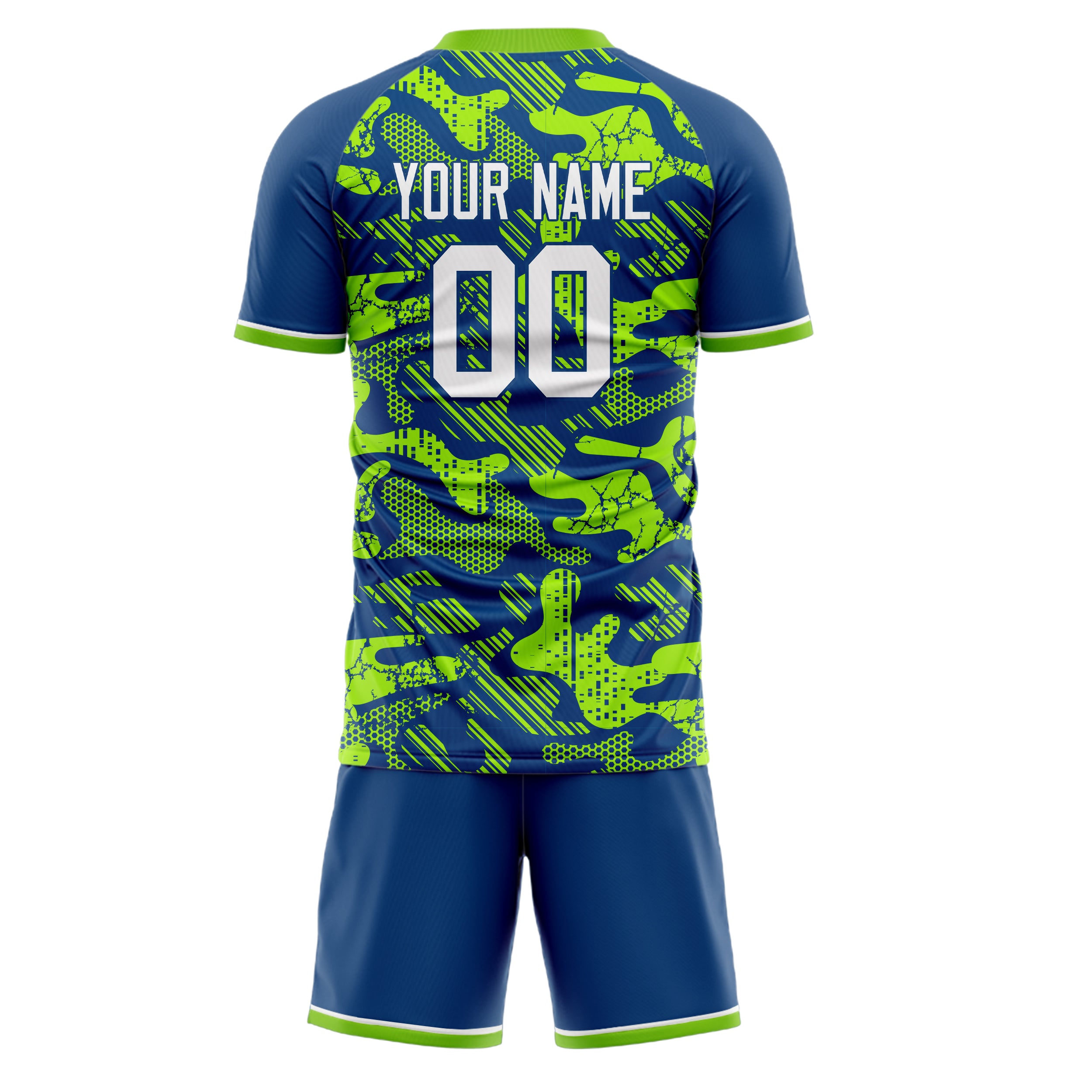 Custom Royal Neon Green GeometricalPattern Soccer Jersey