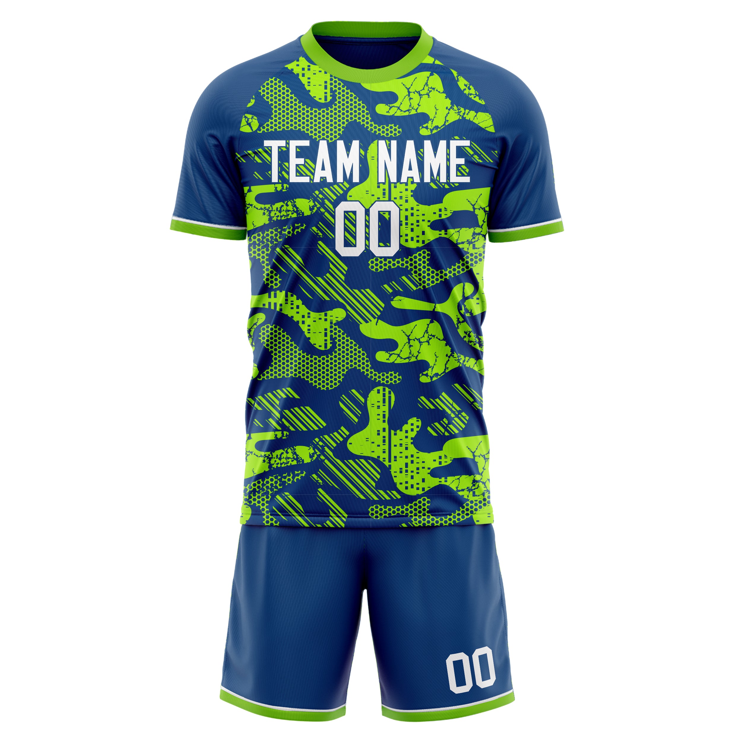 Custom Royal Neon Green GeometricalPattern Soccer Jersey