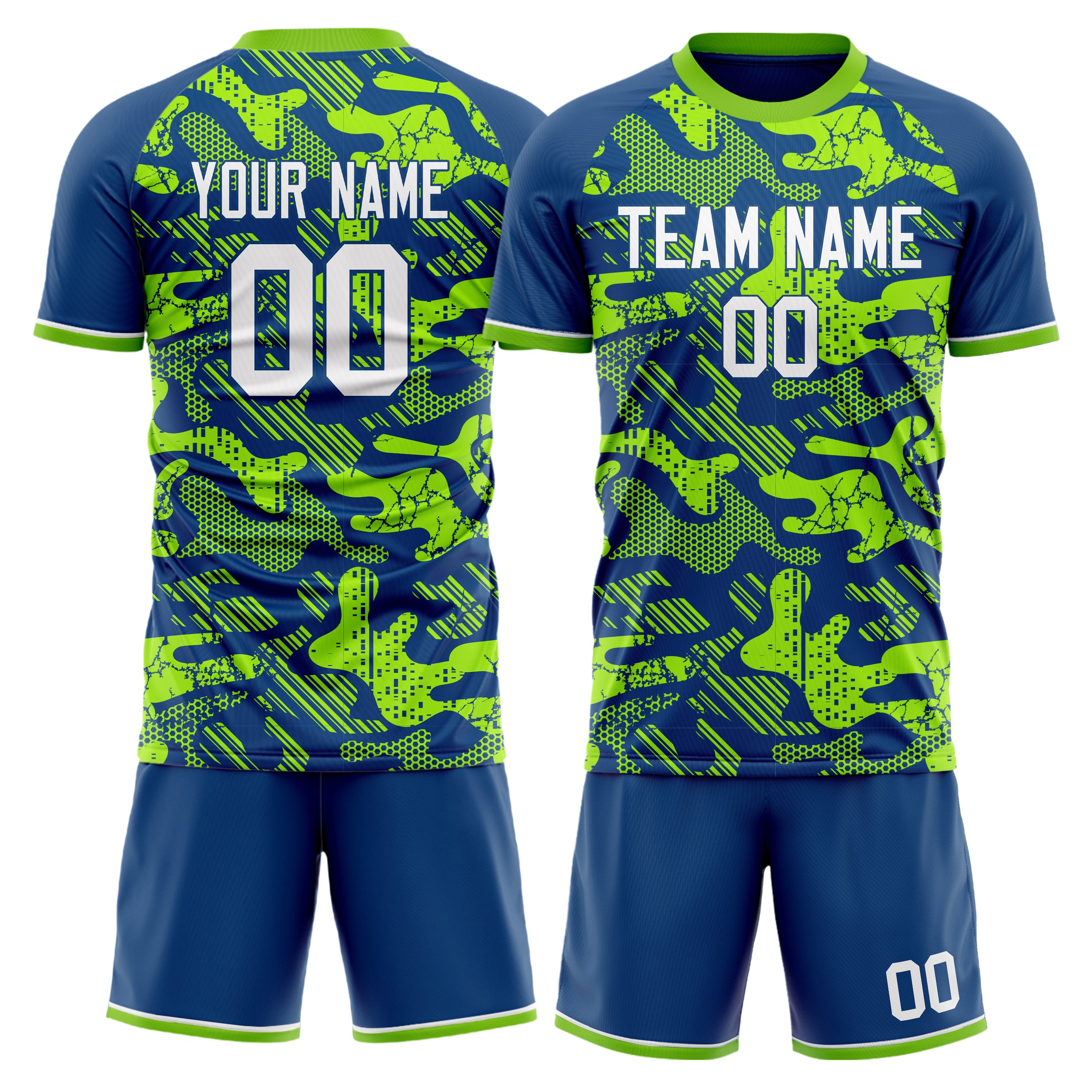 Custom Royal Neon Green GeometricalPattern Soccer Jersey