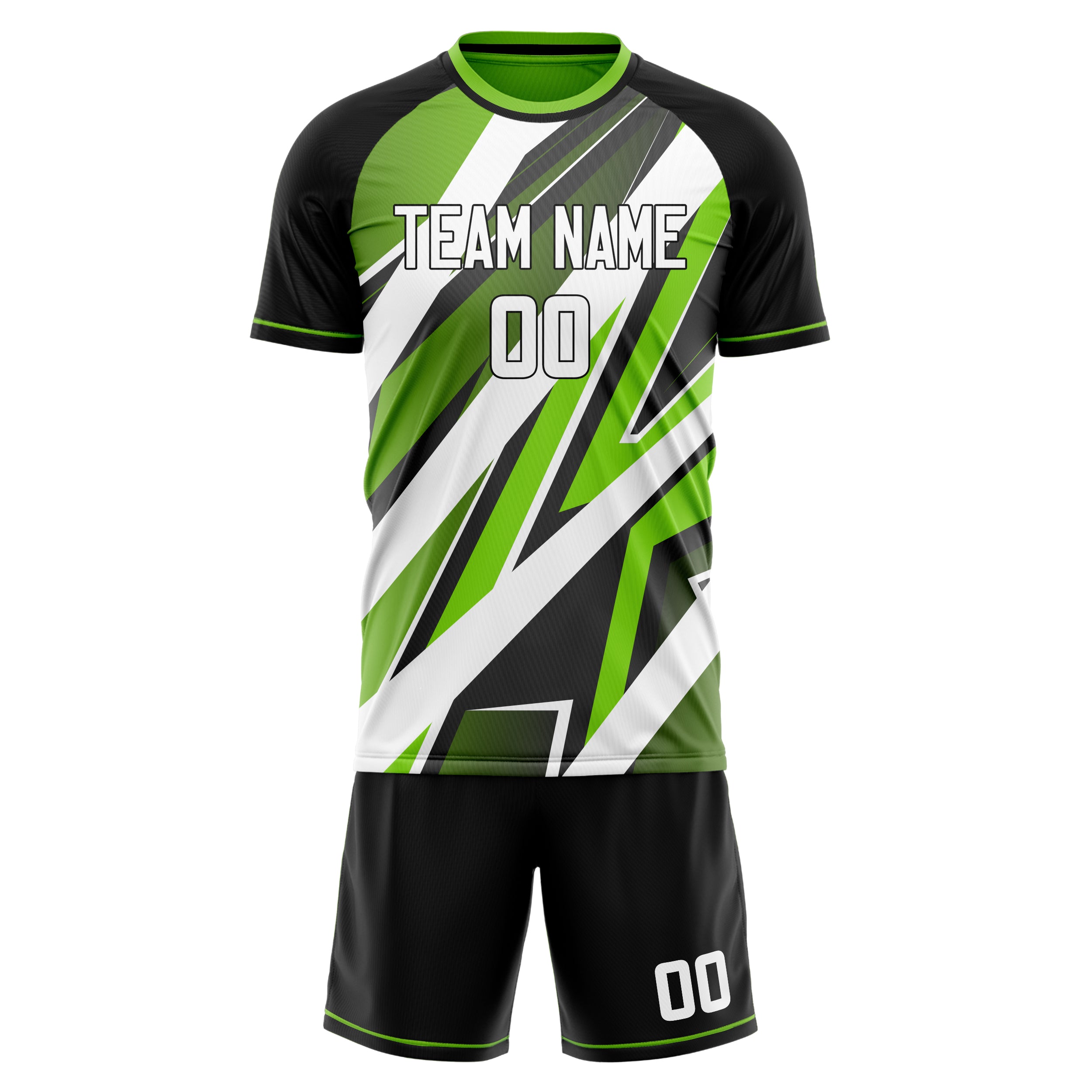 Custom White Green GeometricalPattern Soccer Jersey