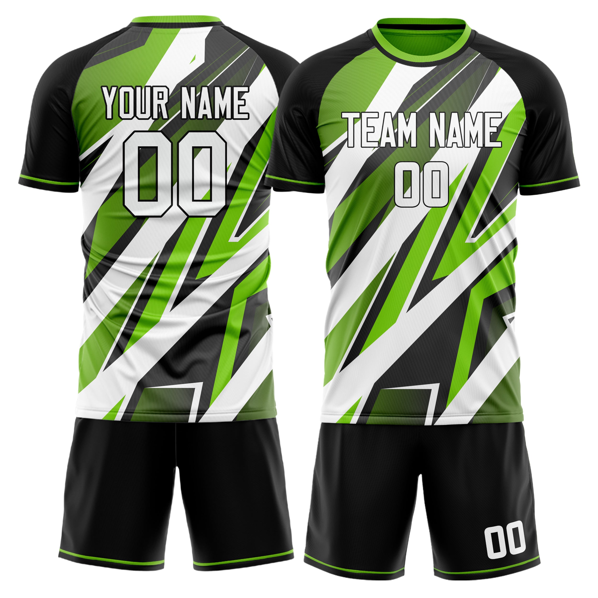 Custom White Green GeometricalPattern Soccer Jersey