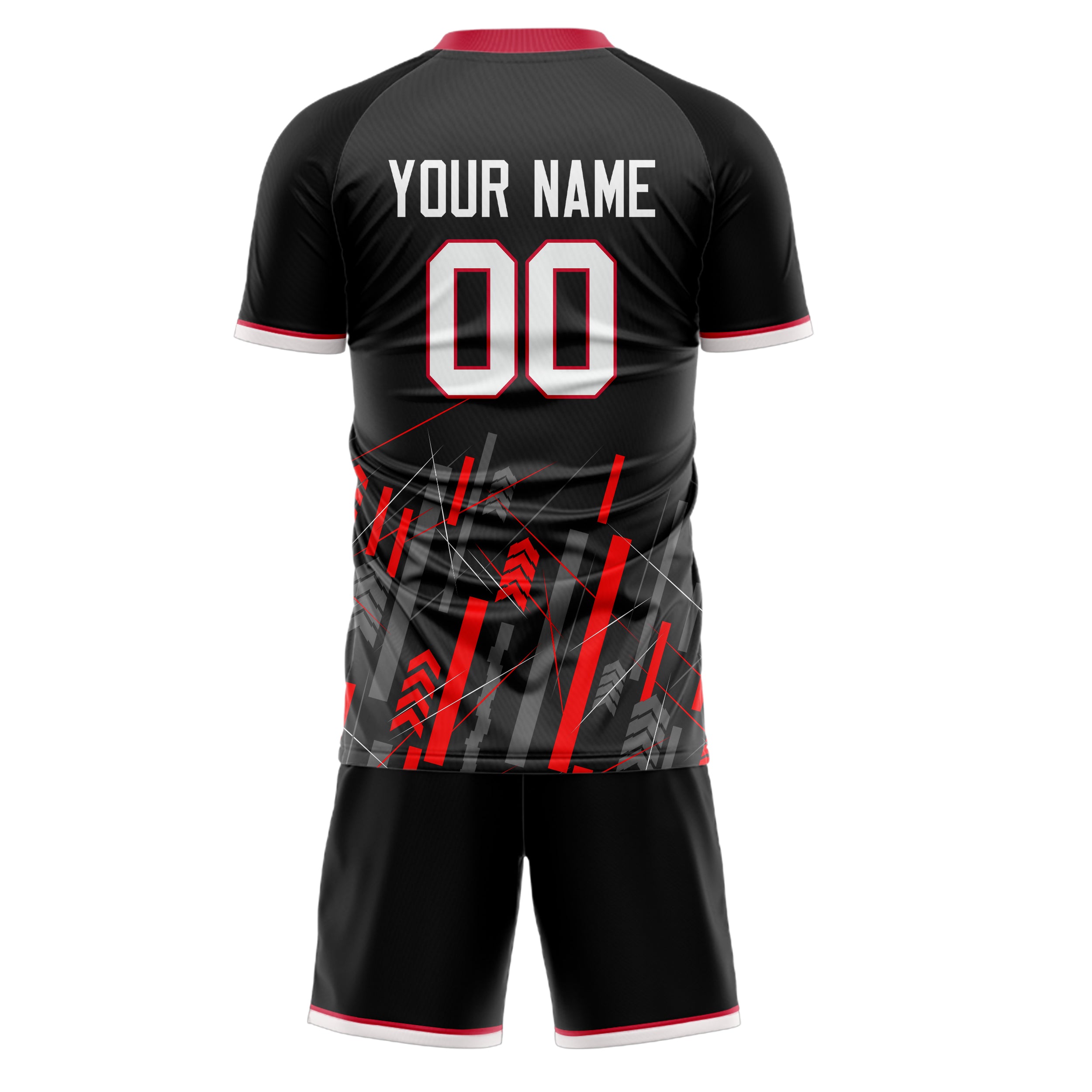 Custom Black Red GeometricalPattern Soccer Jersey