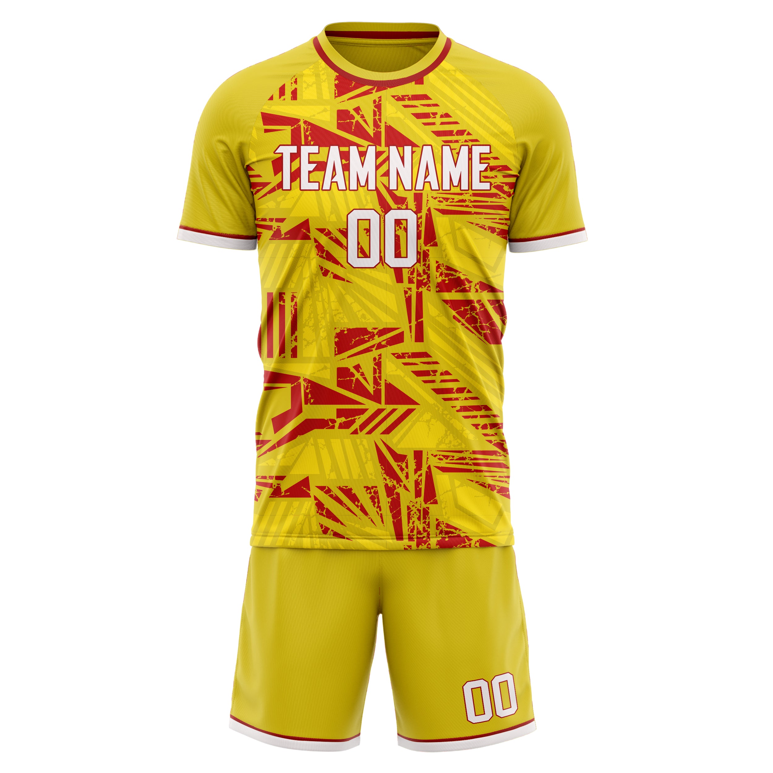 Custom Yellow Red GeometricalPattern Soccer Jersey