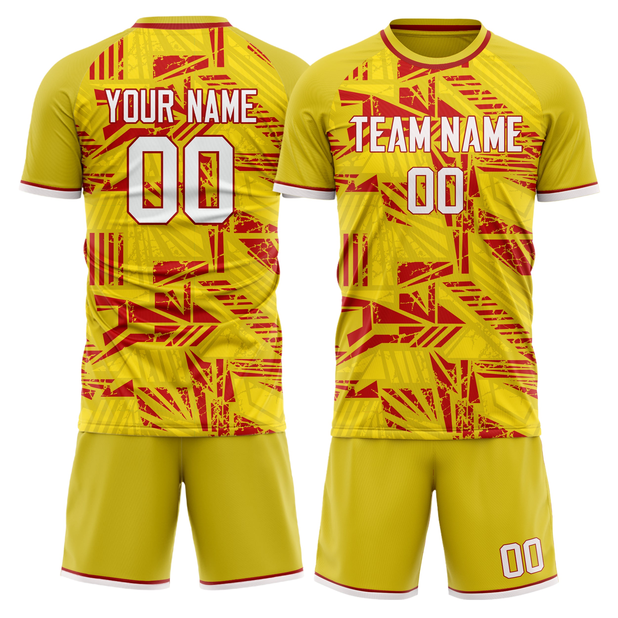 Custom Yellow Red GeometricalPattern Soccer Jersey