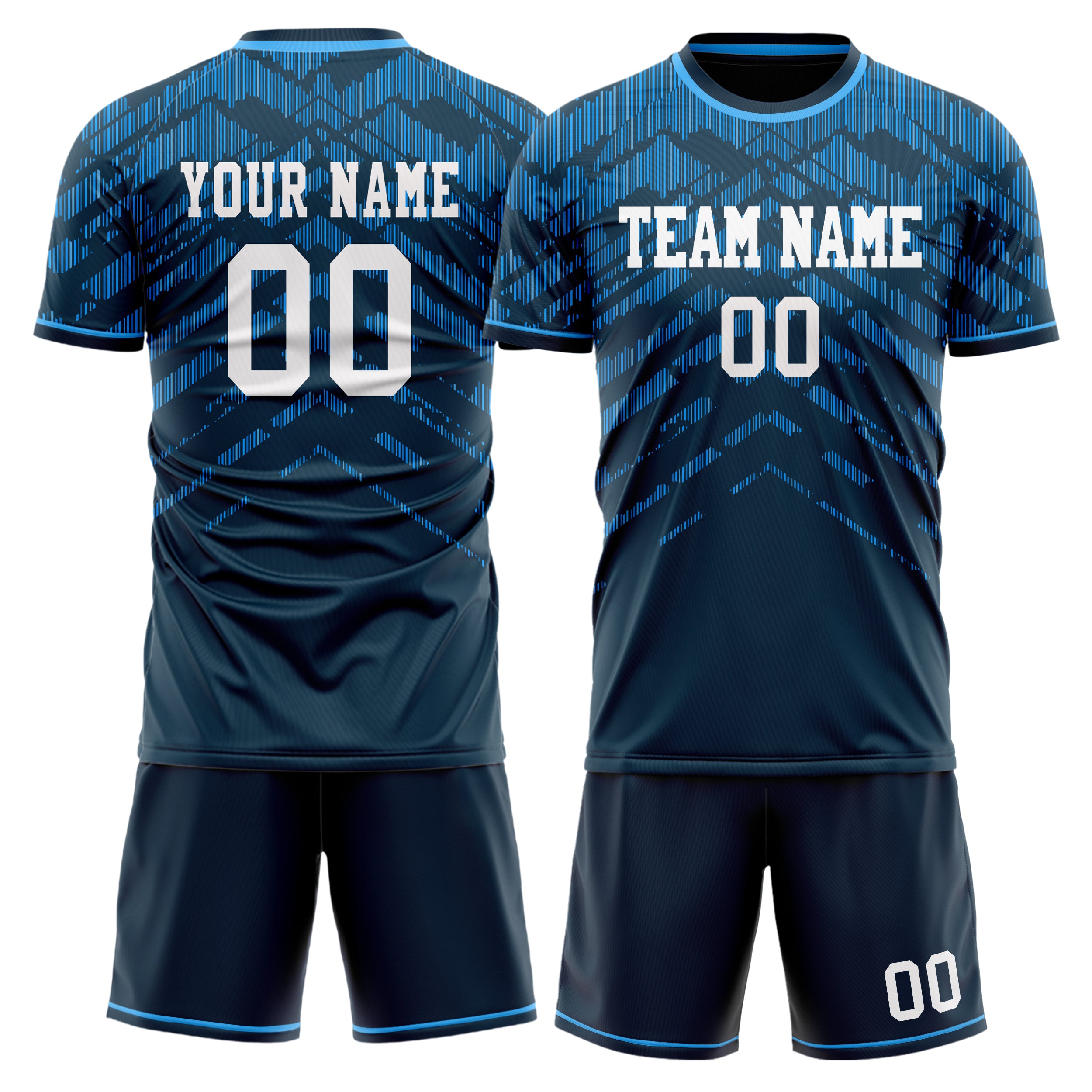 Custom Navy Blue GeometricalPattern Soccer Jersey