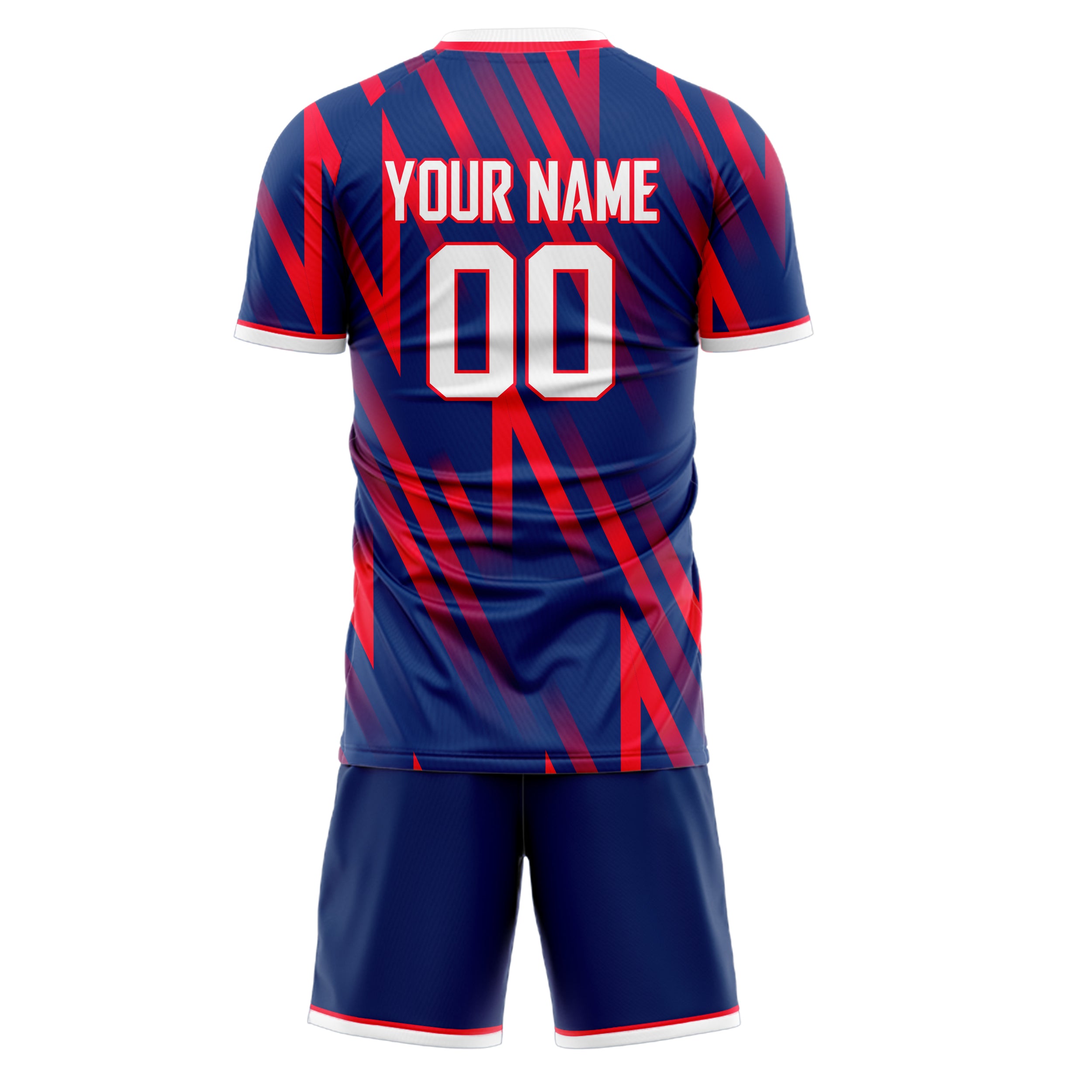 Custom Navy Red GeometricalPattern Soccer Jersey