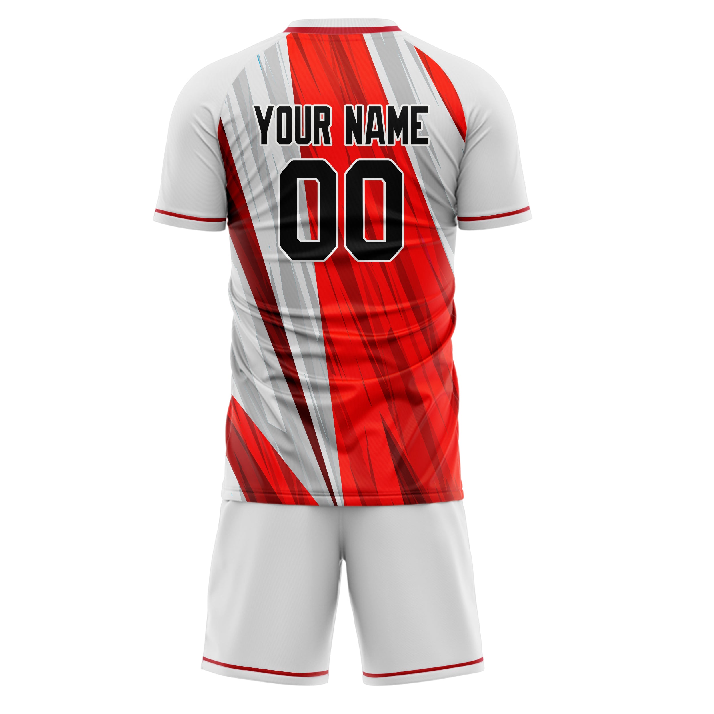 Custom White Red GeometricalPattern Soccer Jersey