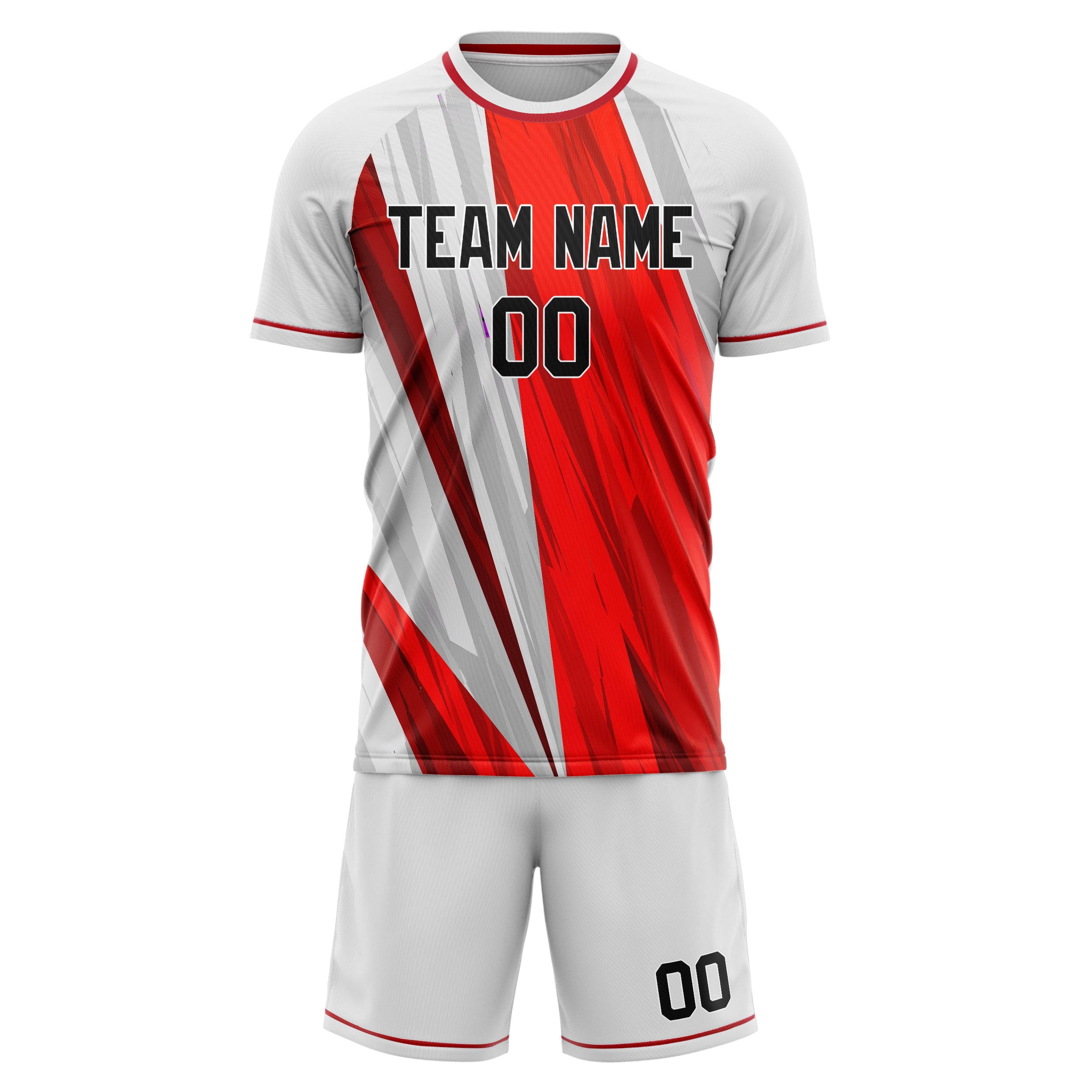 Custom White Red GeometricalPattern Soccer Jersey