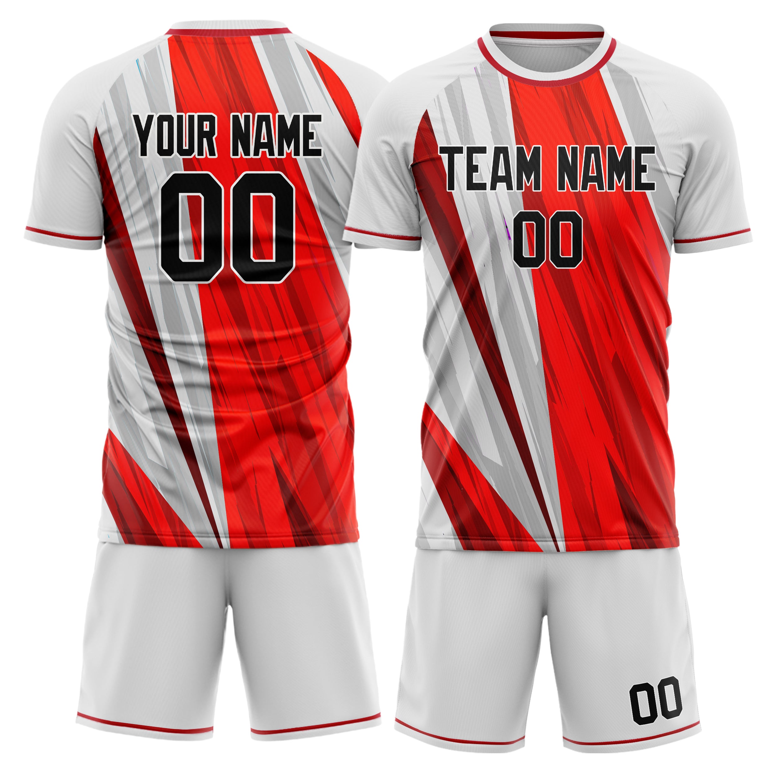 Custom White Red GeometricalPattern Soccer Jersey