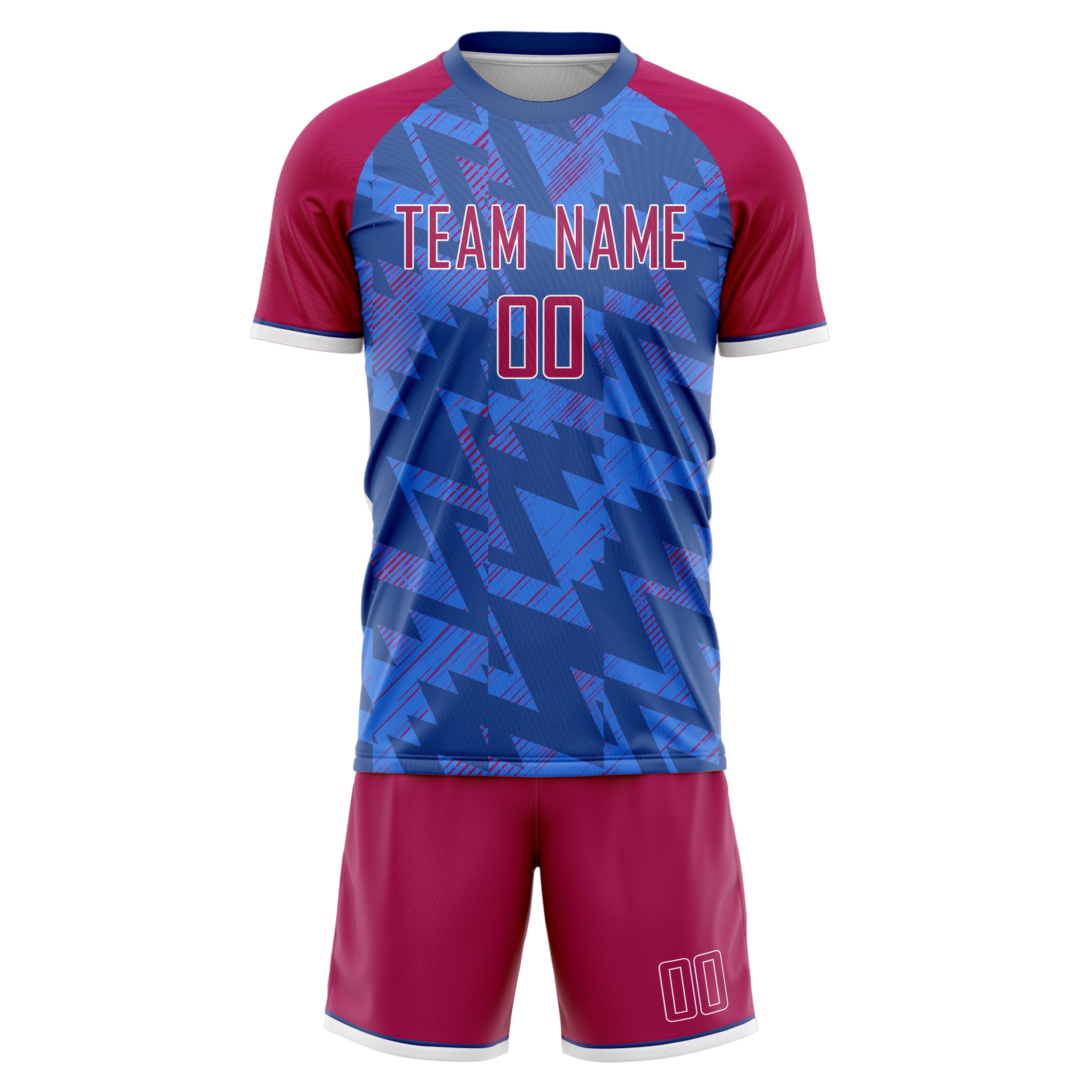Custom Blue Red GeometricalPattern Soccer Jersey