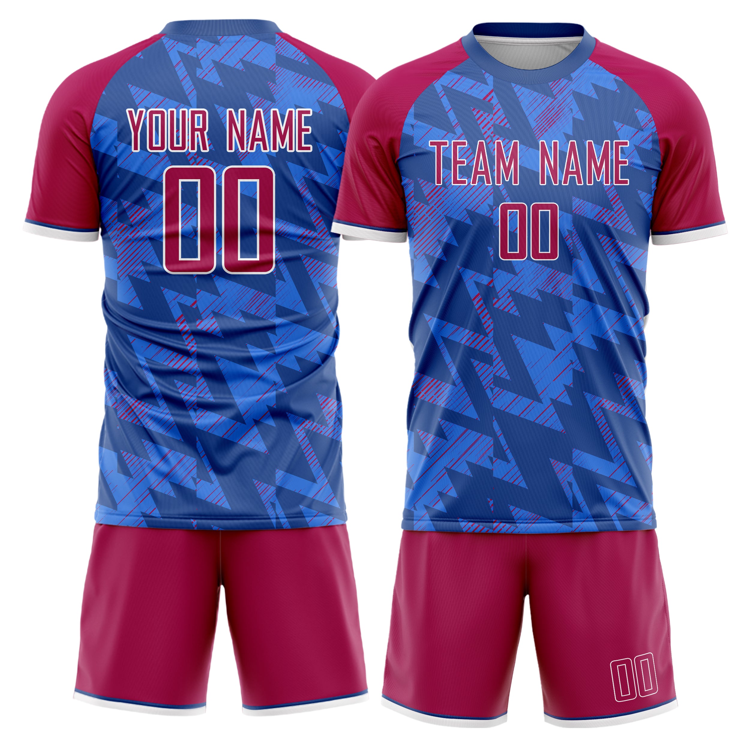 Custom Blue Red GeometricalPattern Soccer Jersey