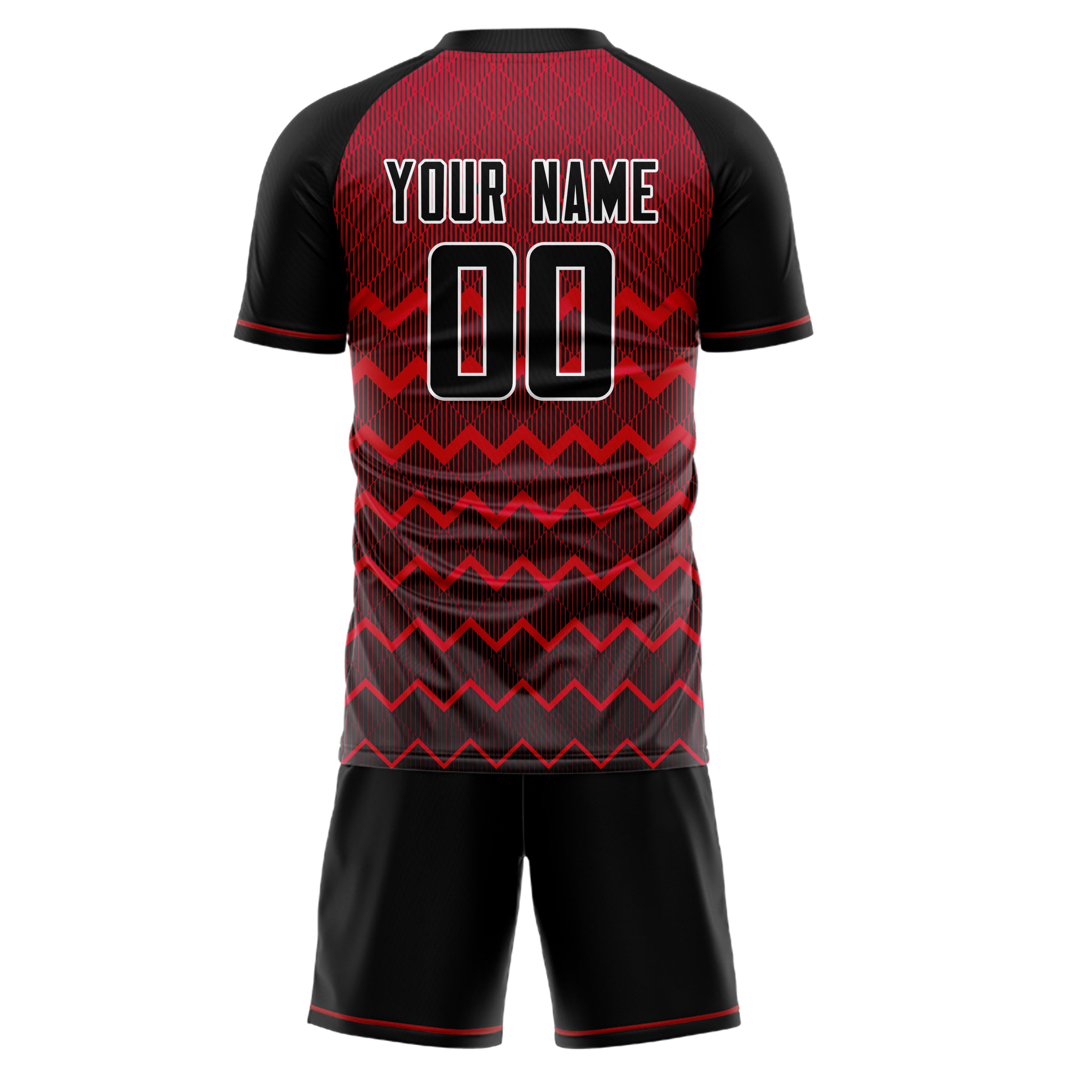 Custom Black Red GeometricalPattern Soccer Jersey