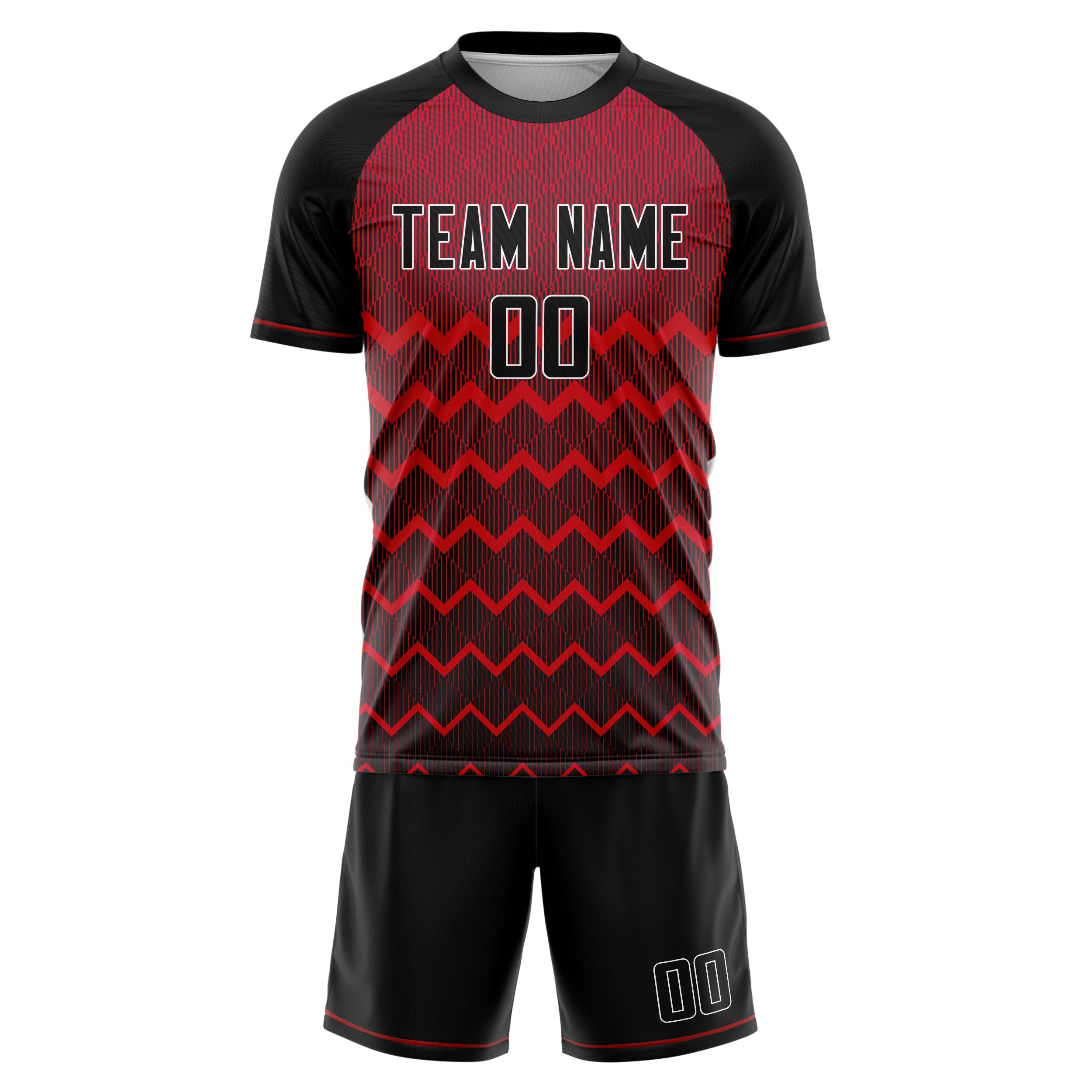 Custom Black Red GeometricalPattern Soccer Jersey
