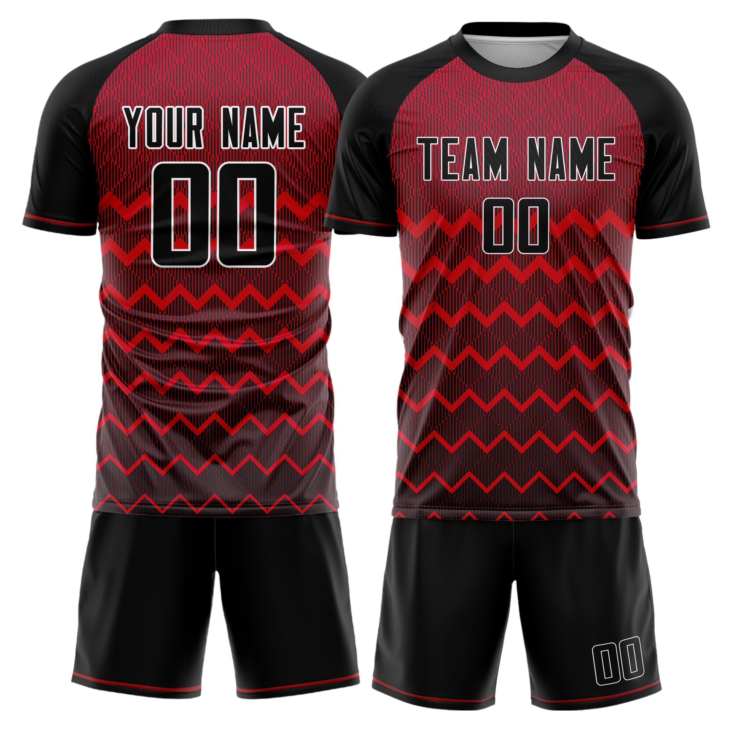 Custom Black Red GeometricalPattern Soccer Jersey