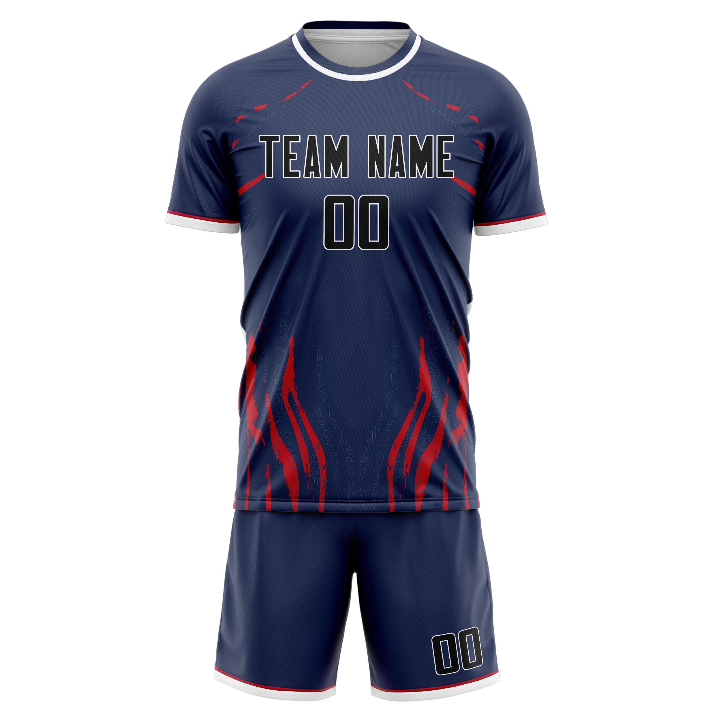 Custom Navy Black GeometricalPattern Soccer Jersey