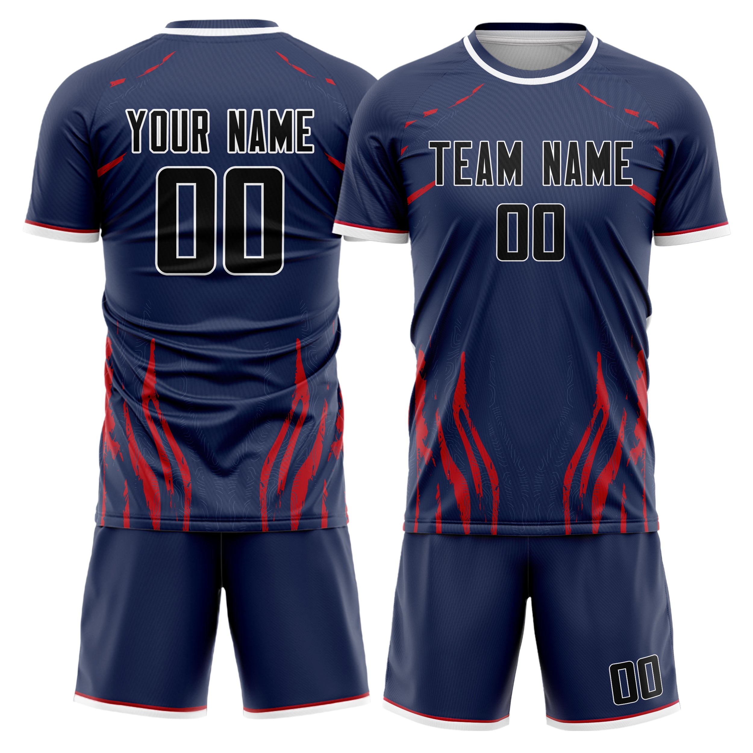 Custom Navy Black GeometricalPattern Soccer Jersey