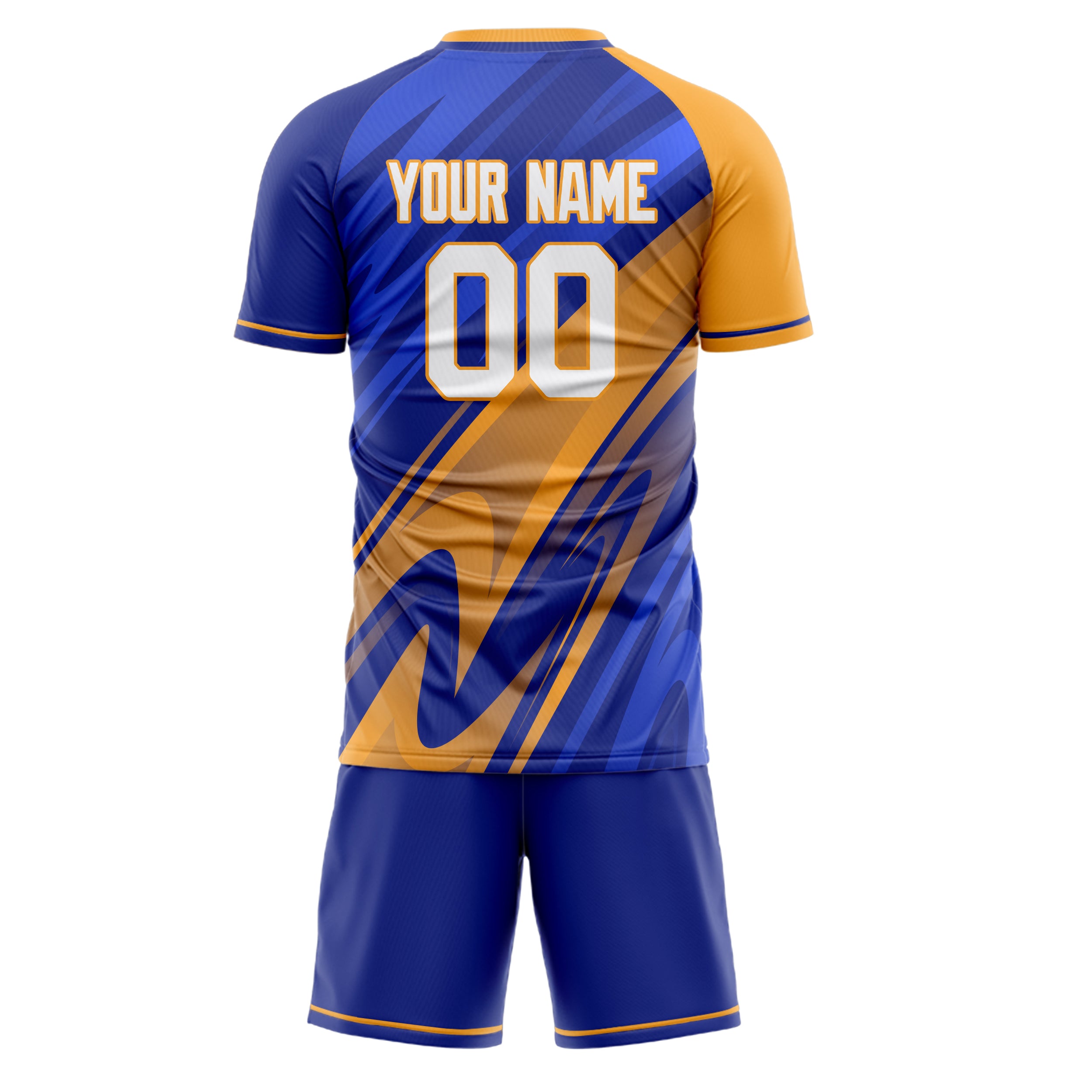 Custom Blue Orange GeometricalPattern Soccer Jersey