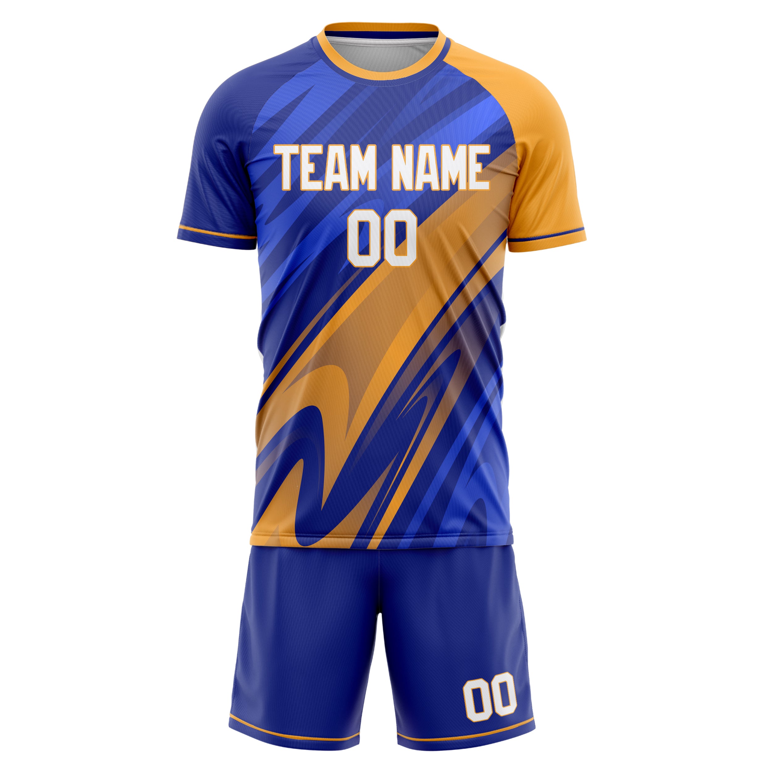 Custom Blue Orange GeometricalPattern Soccer Jersey