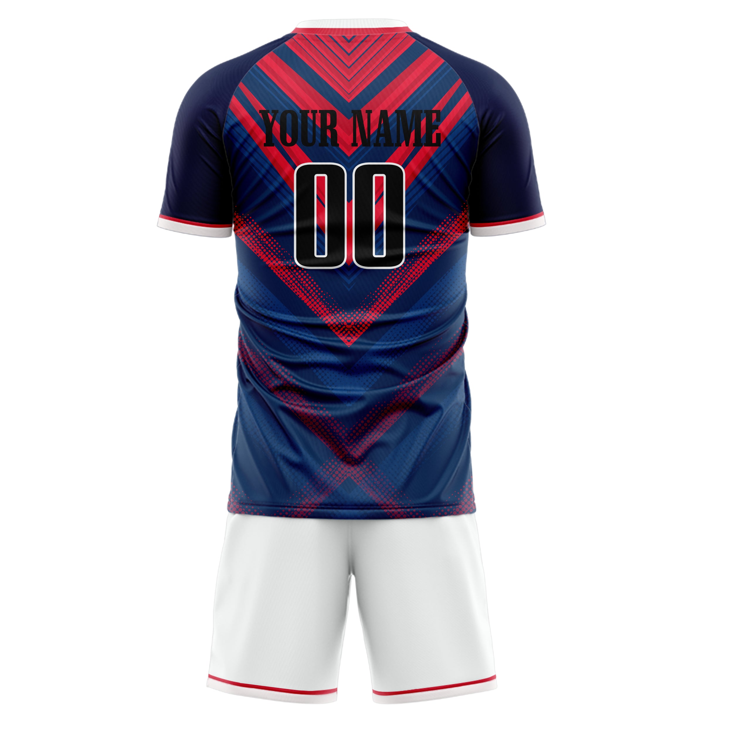 Custom Navy Red GeometricalPattern Soccer Jersey