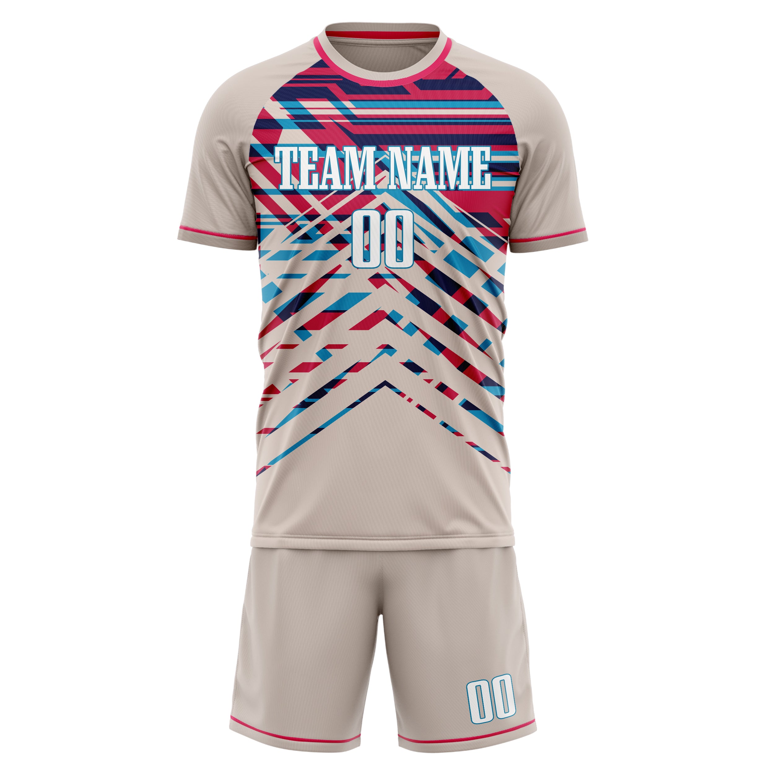Custom Cream Pink GeometricalPattern Soccer Jersey