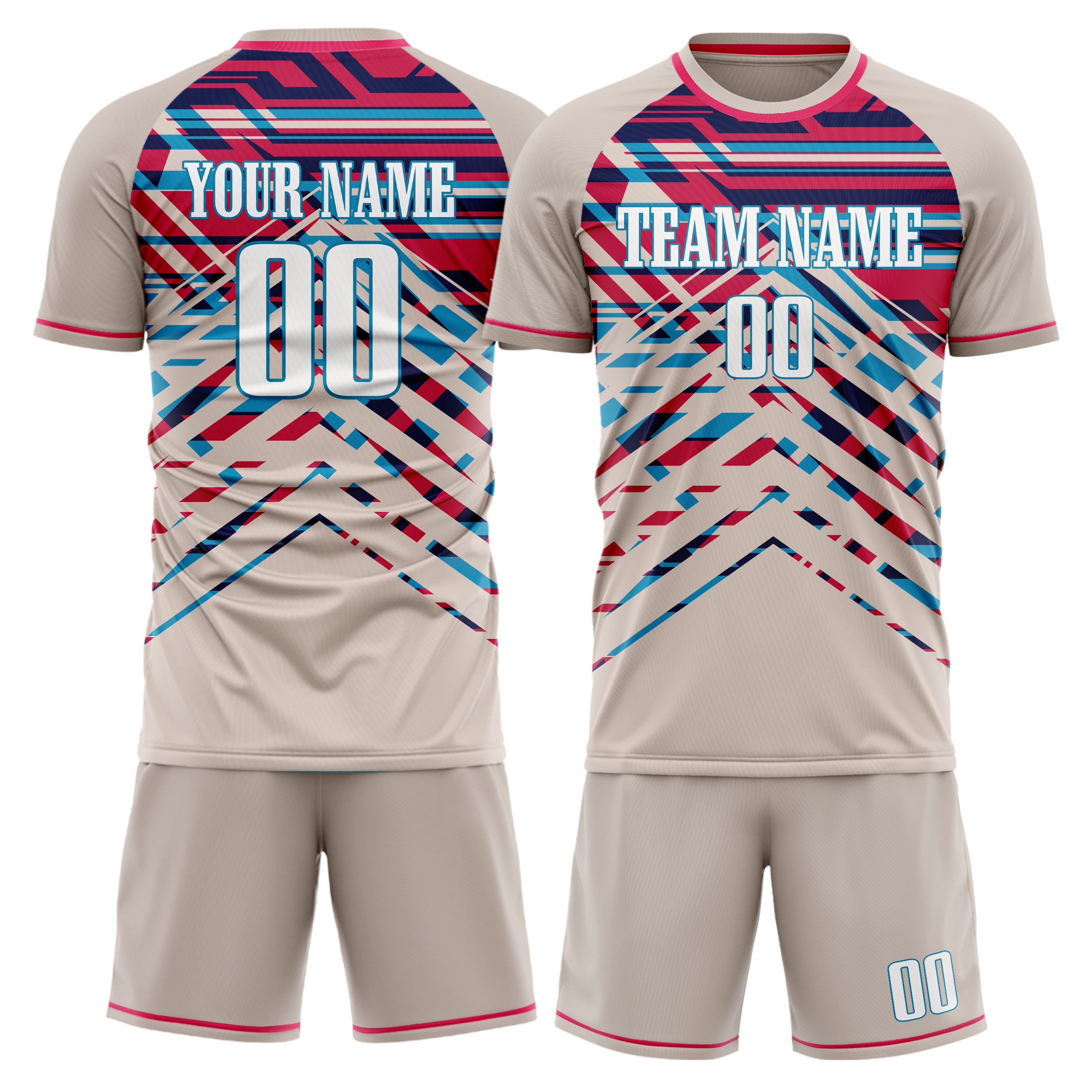 Custom Cream Pink GeometricalPattern Soccer Jersey