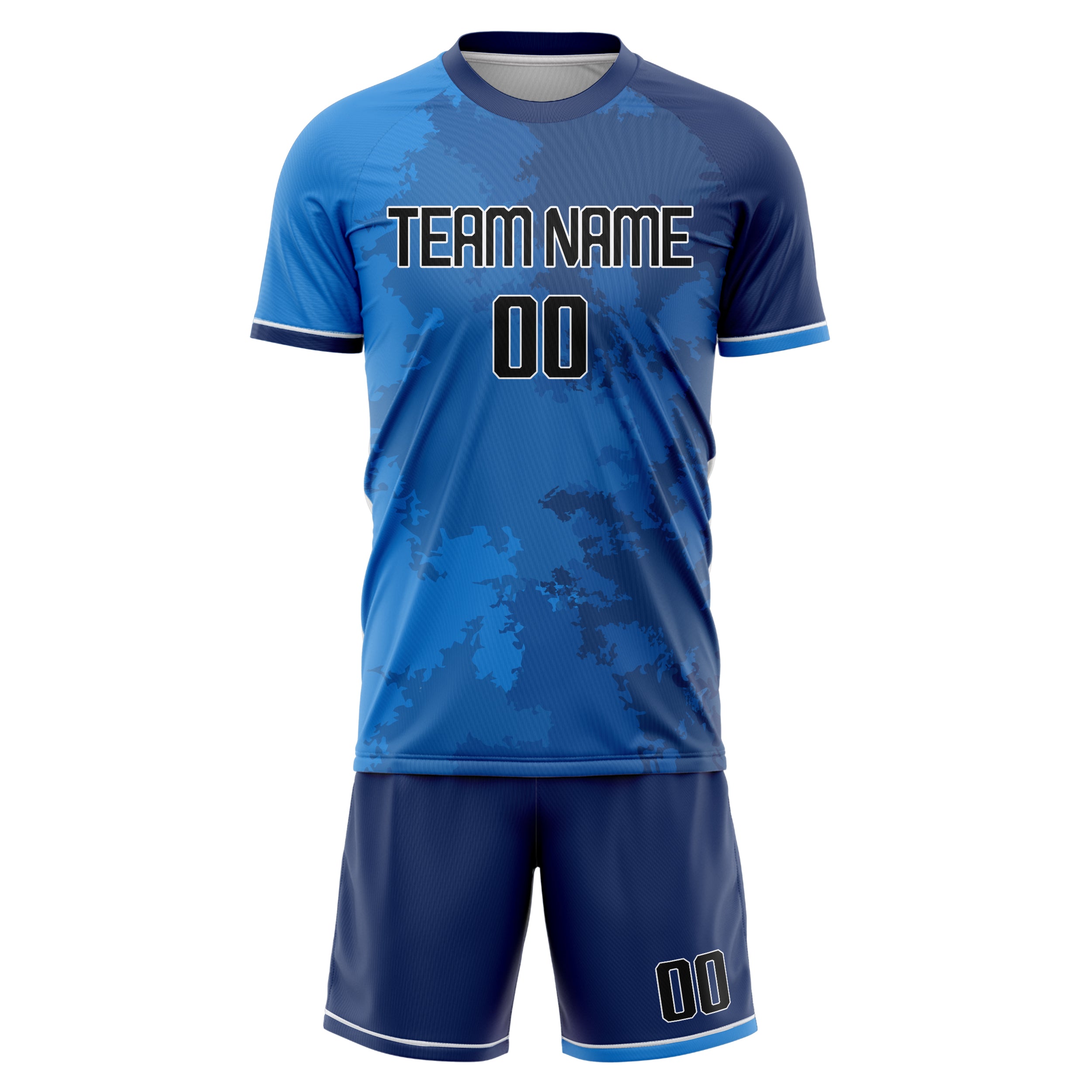 Custom Blue Black GeometricalPattern Soccer Jersey