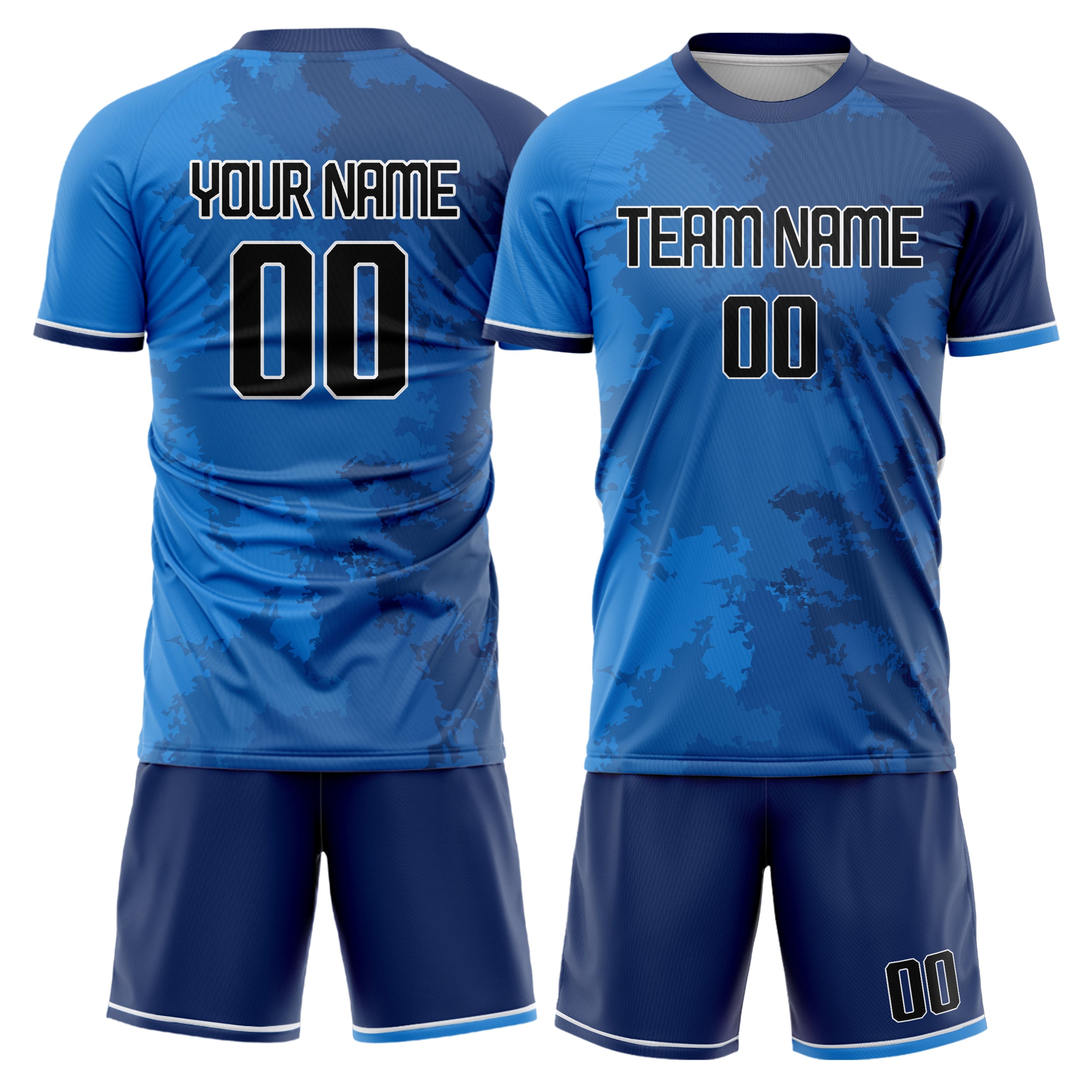 Custom Blue Black GeometricalPattern Soccer Jersey