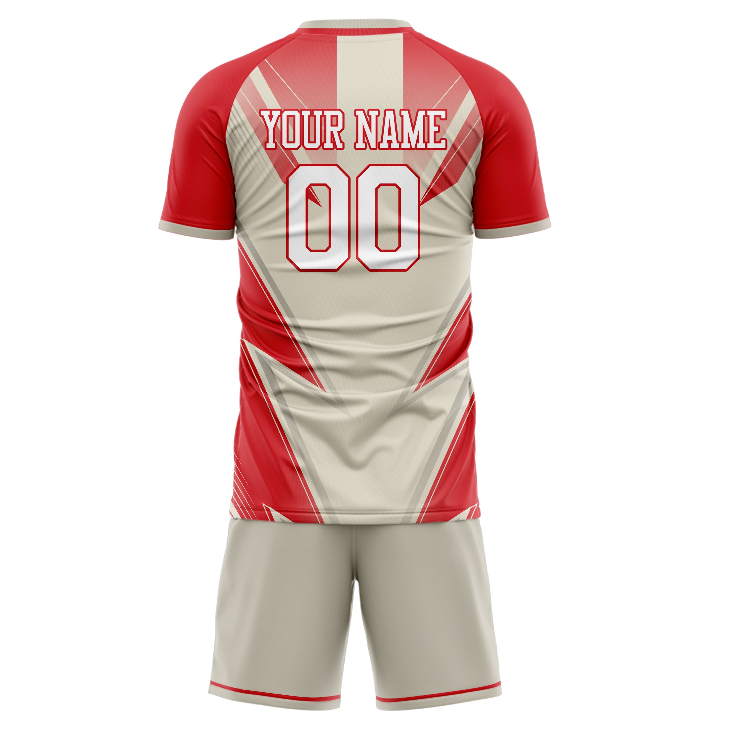 Custom Red Cream GeometricalPattern Soccer Jersey