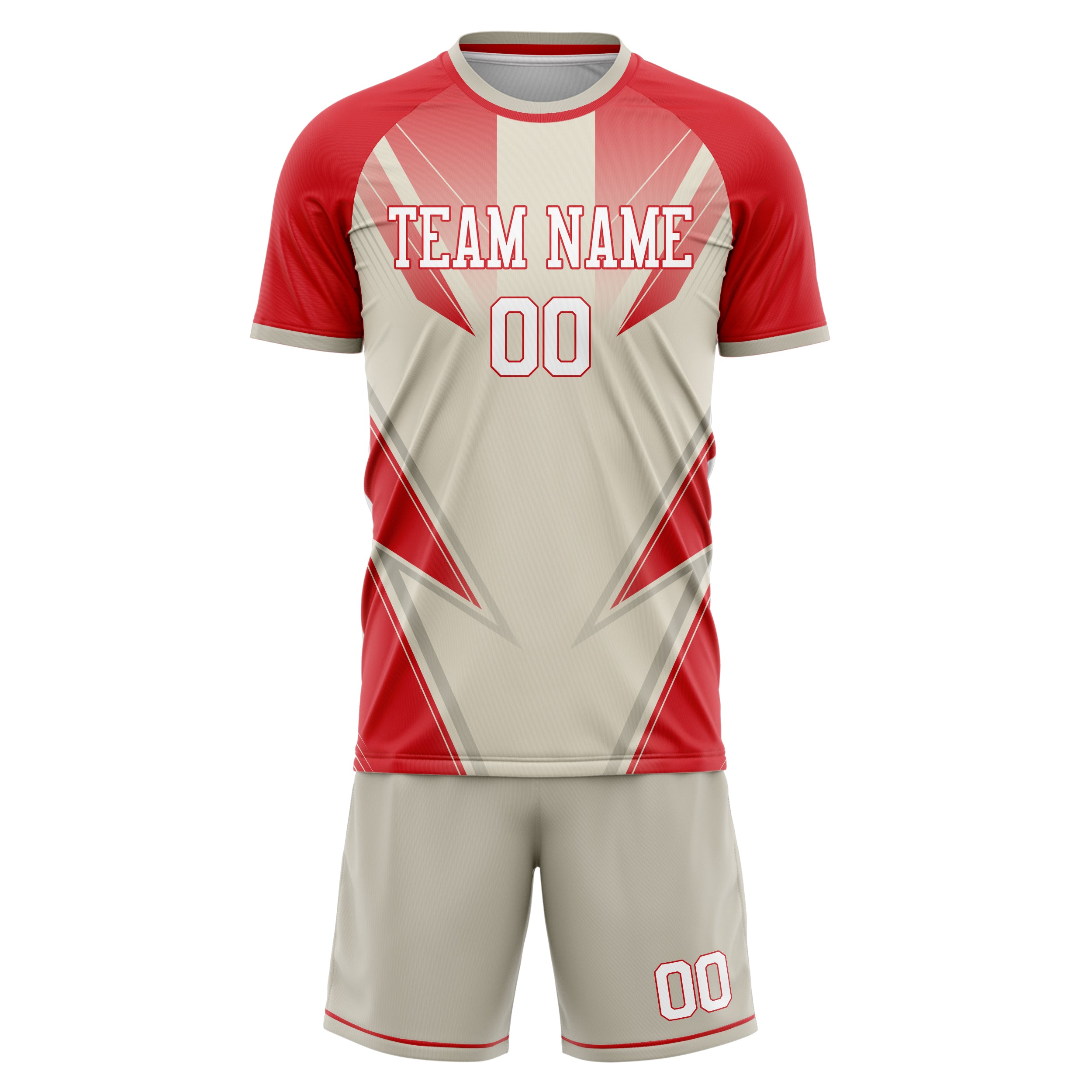 Custom Red Cream GeometricalPattern Soccer Jersey