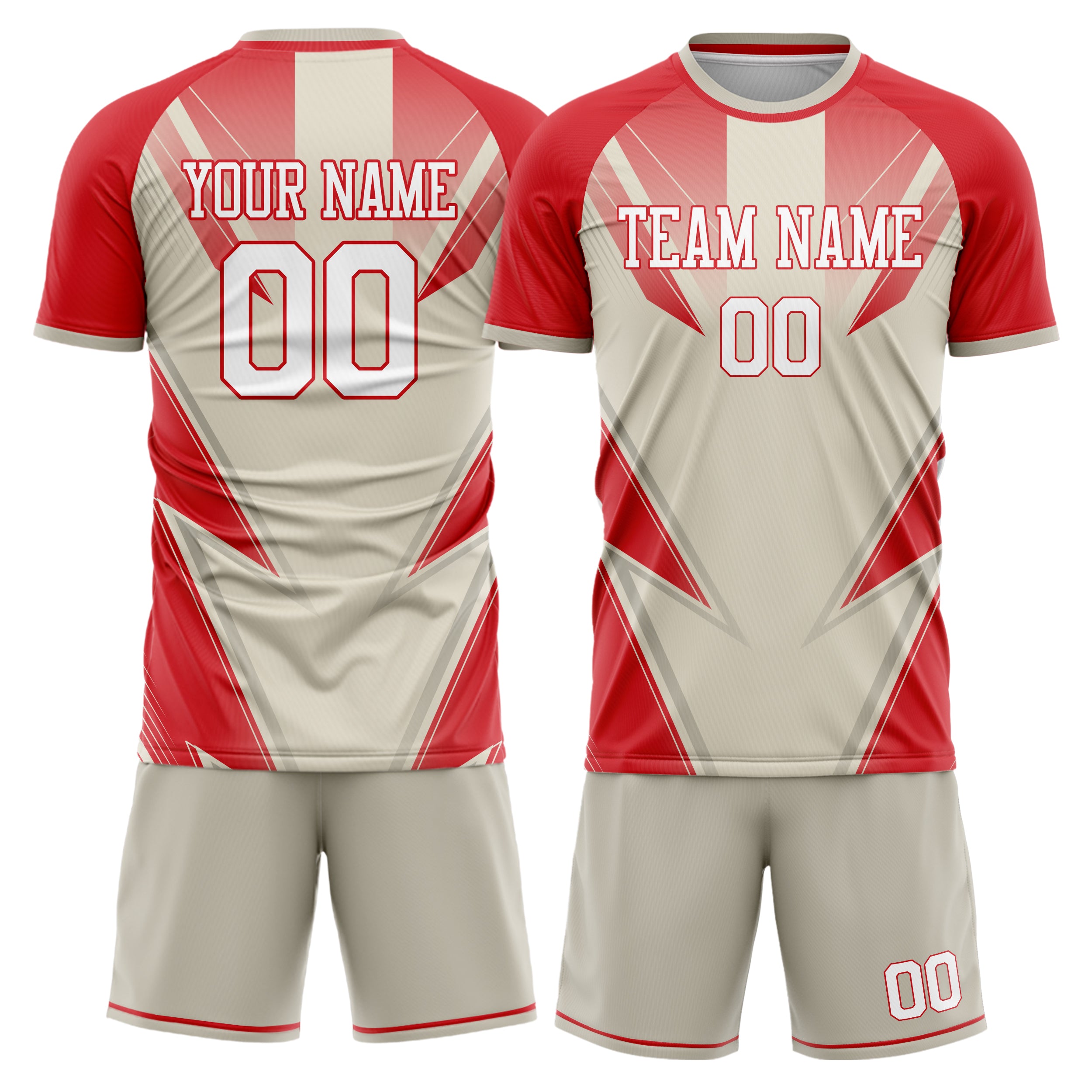 Custom Red Cream GeometricalPattern Soccer Jersey