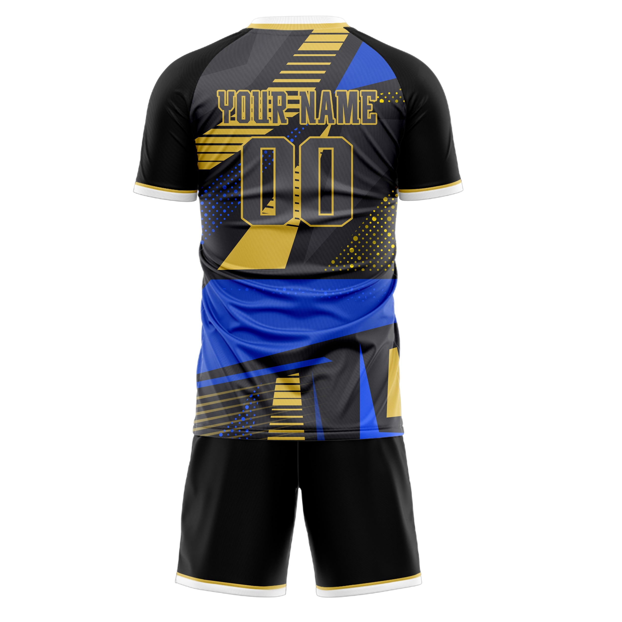 Custom Black Blue GeometricalPattern Soccer Jersey