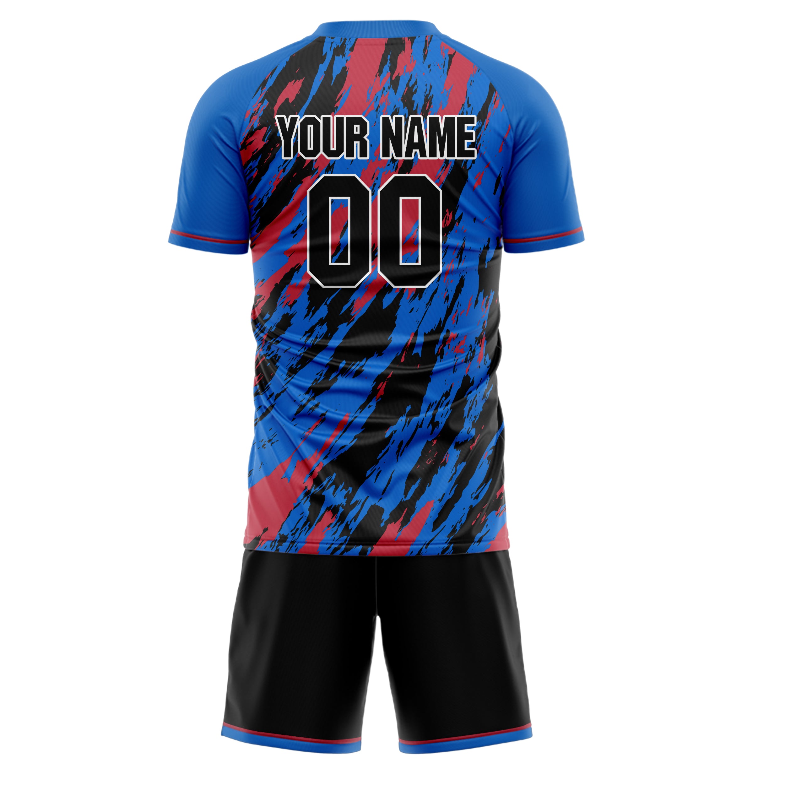 Custom Blue Black GeometricalPattern Soccer Jersey