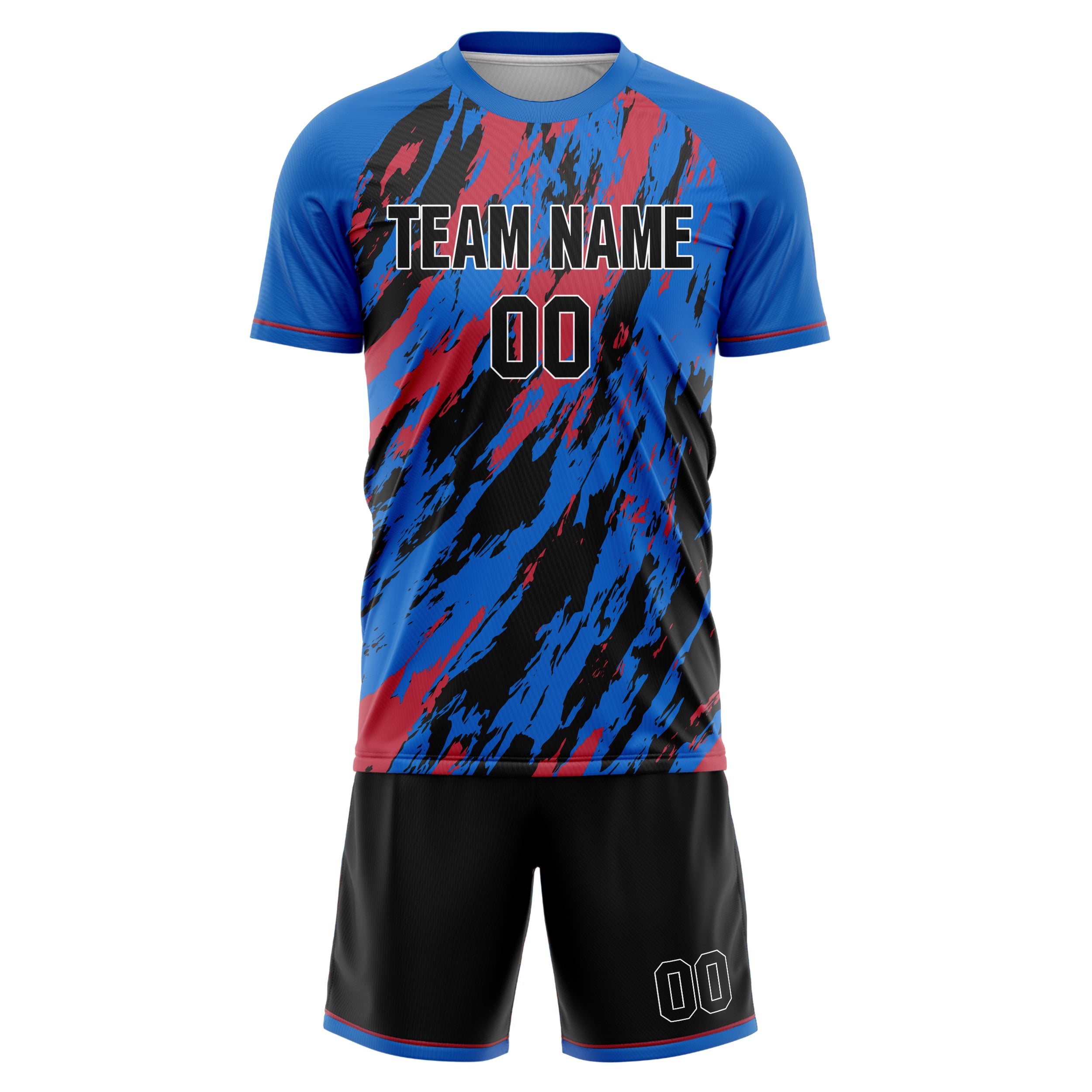 Custom Blue Black GeometricalPattern Soccer Jersey