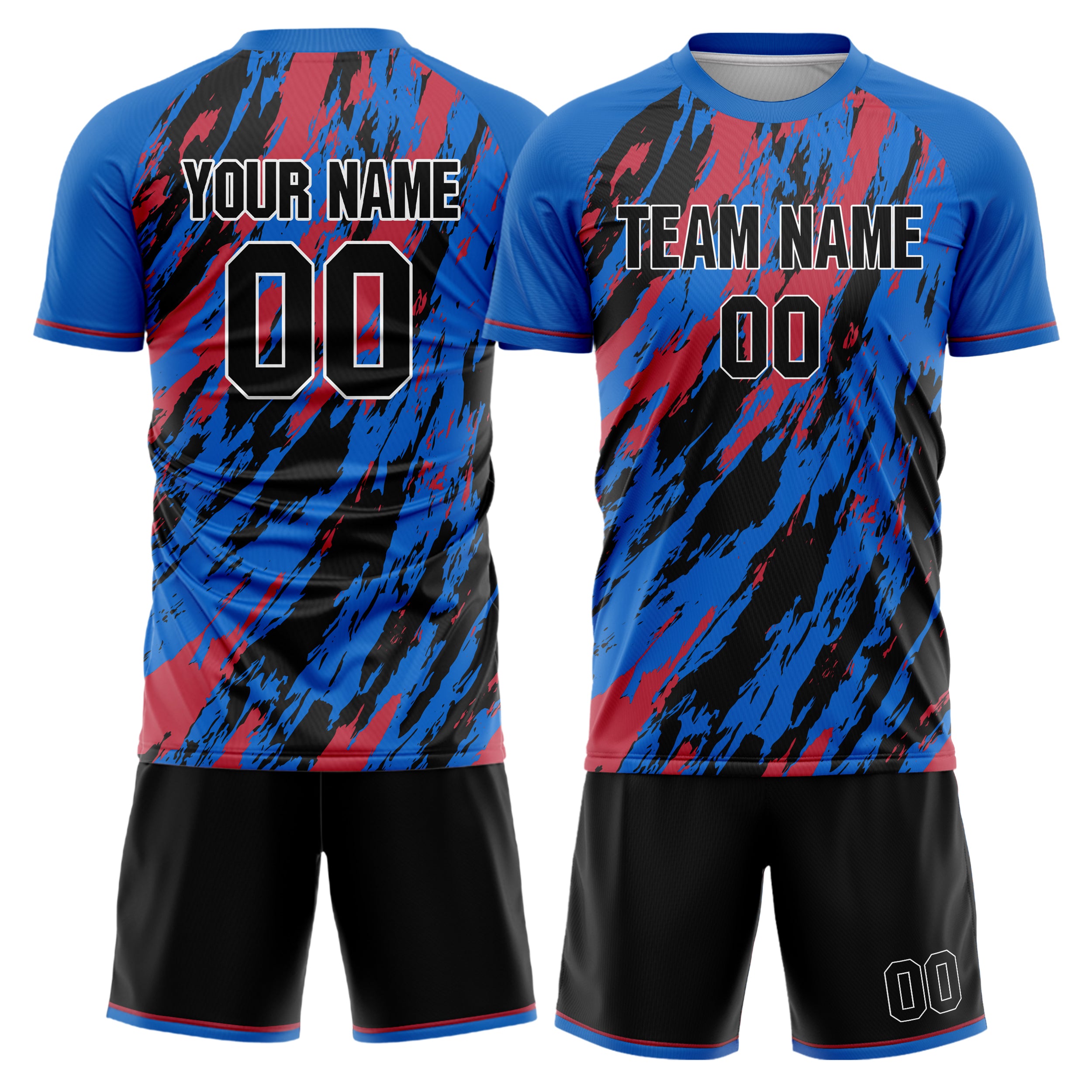 Custom Blue Black GeometricalPattern Soccer Jersey