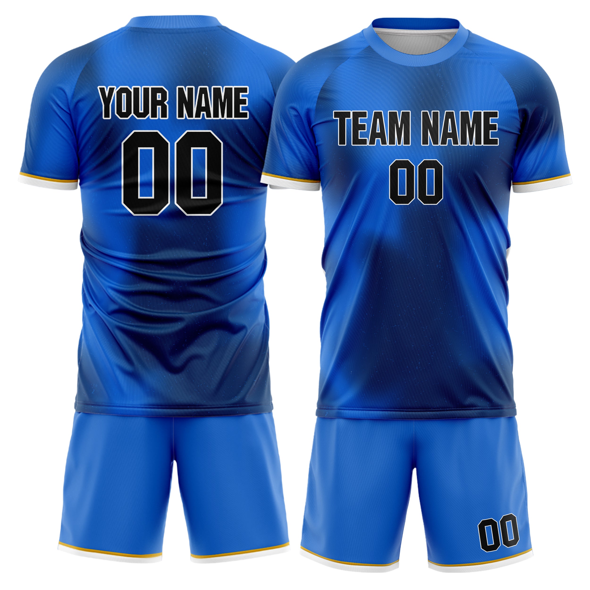 Custom Blue Black GeometricalPattern Soccer Jersey