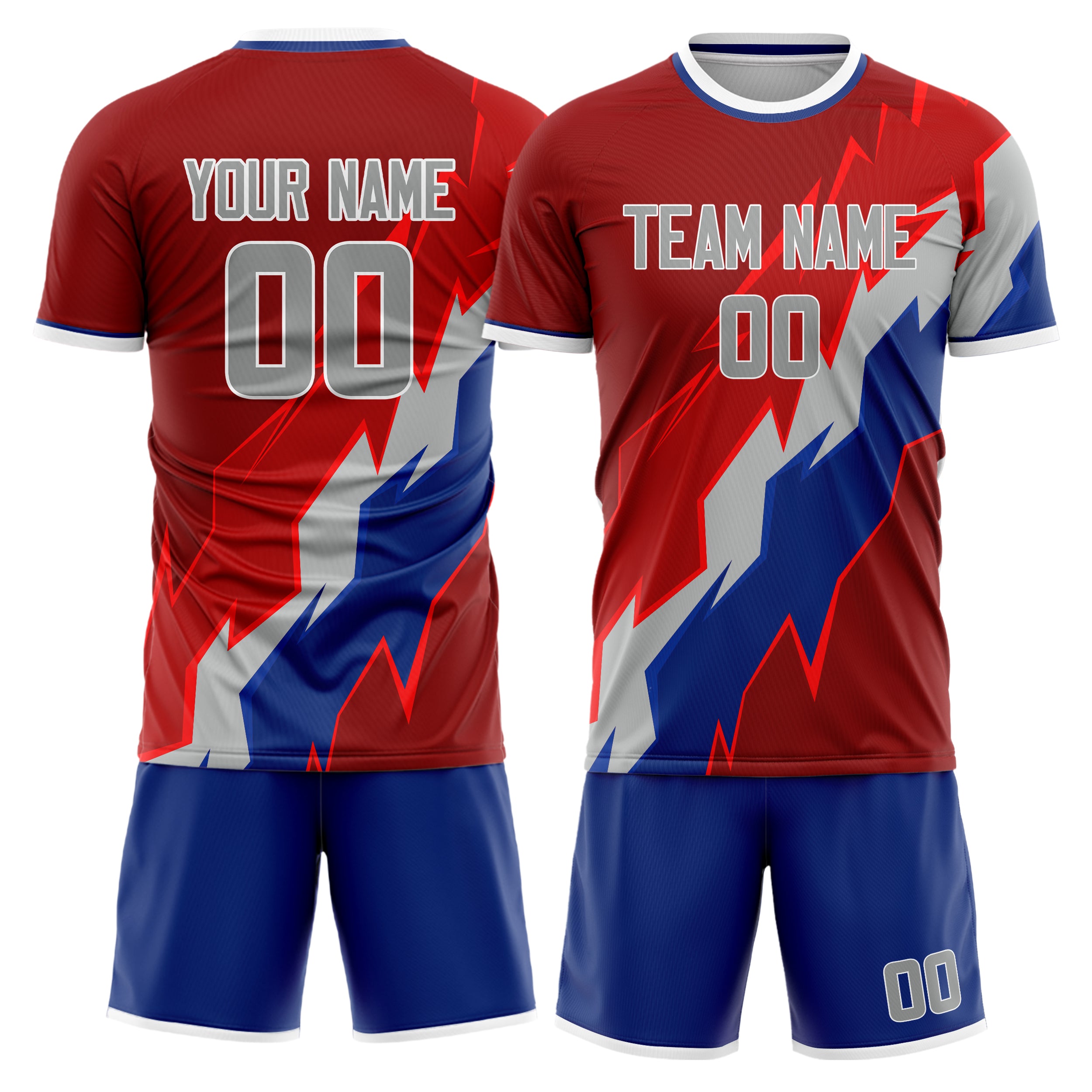 Custom Red Gray GeometricalPattern Soccer Jersey