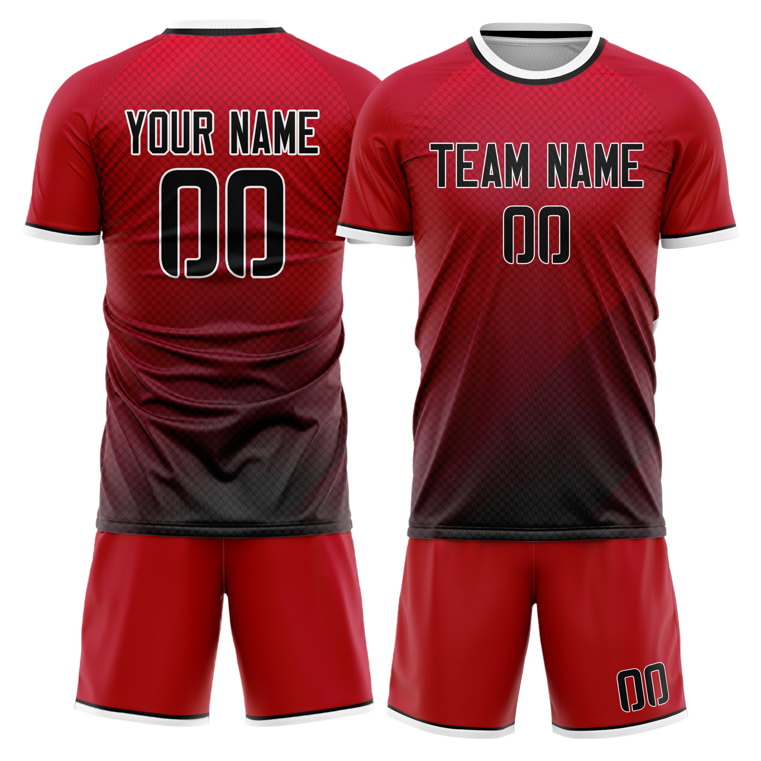 Custom Red Black GeometricalPattern Soccer Jersey