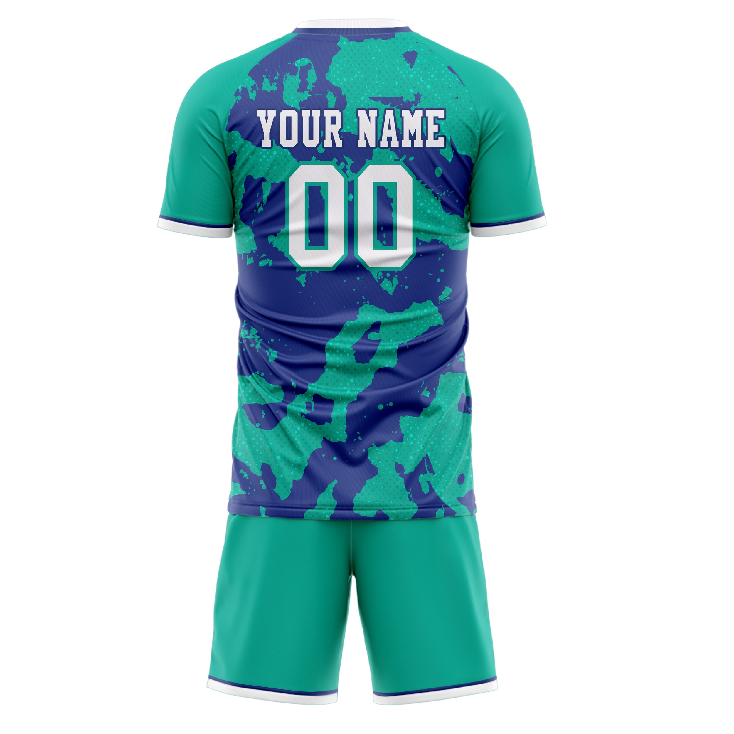 Custom Teal Purple GeometricalPattern Soccer Jersey