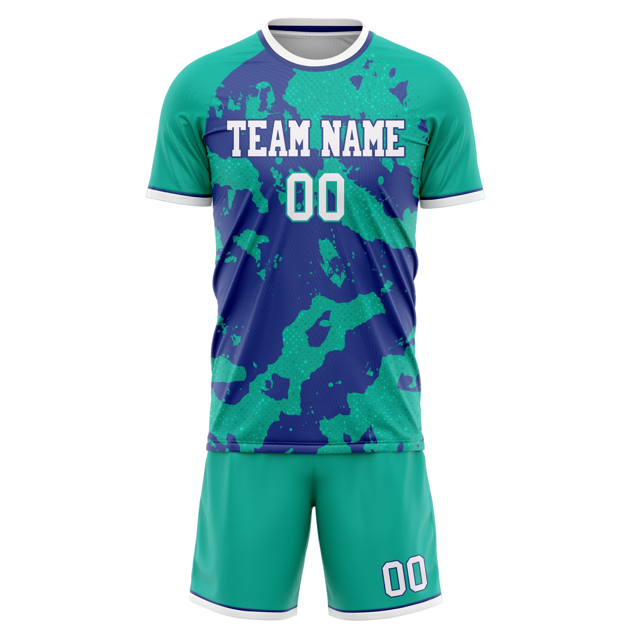 Custom Teal Purple GeometricalPattern Soccer Jersey