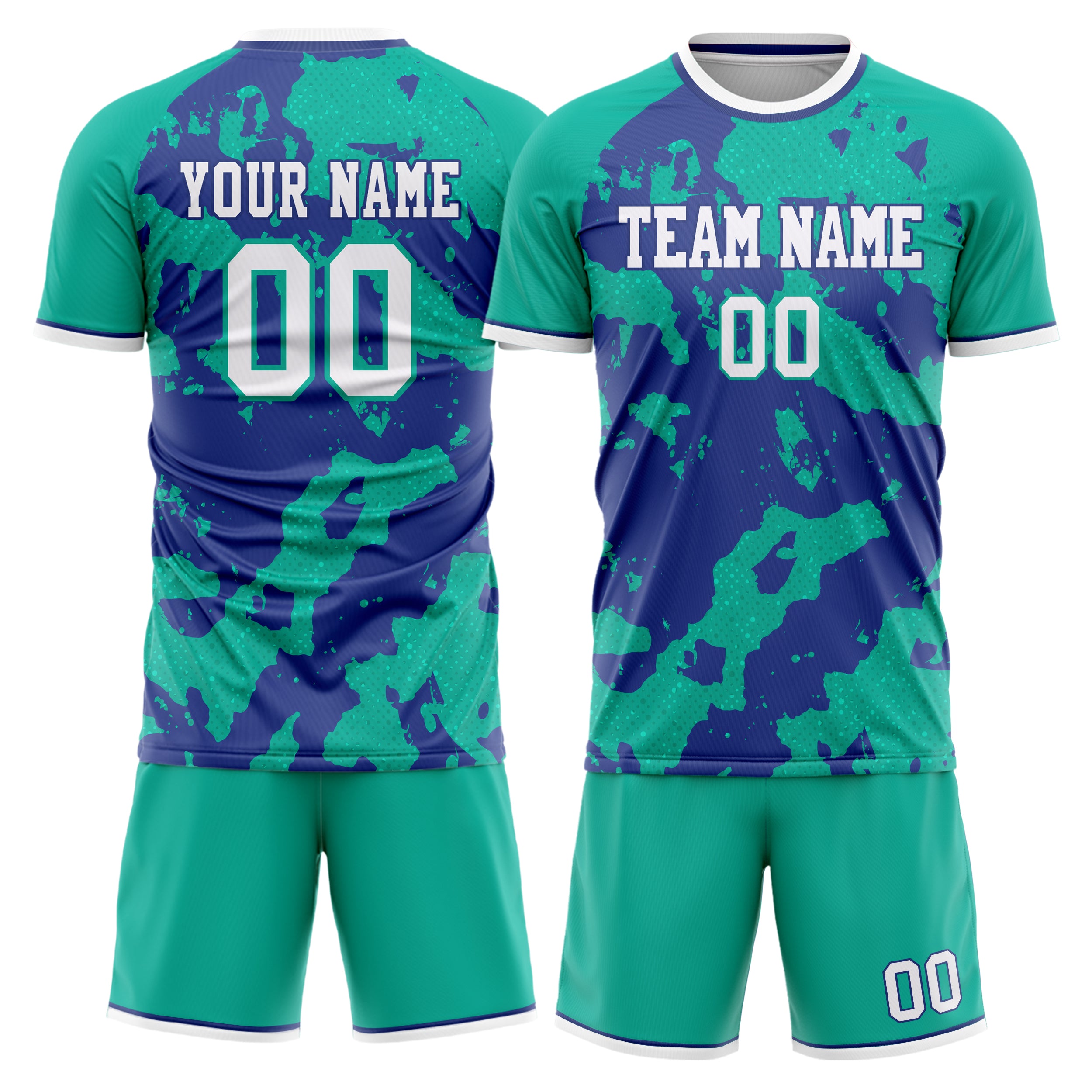 Custom Teal Purple GeometricalPattern Soccer Jersey