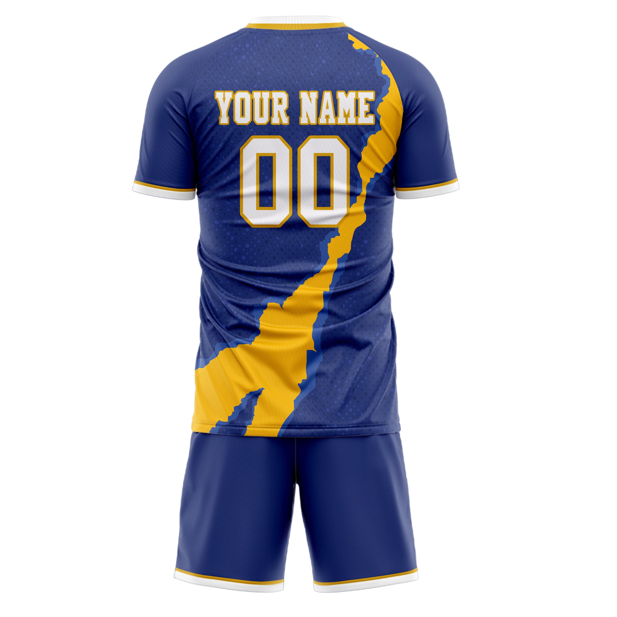 Custom Navy Gold GeometricalPattern Soccer Jersey