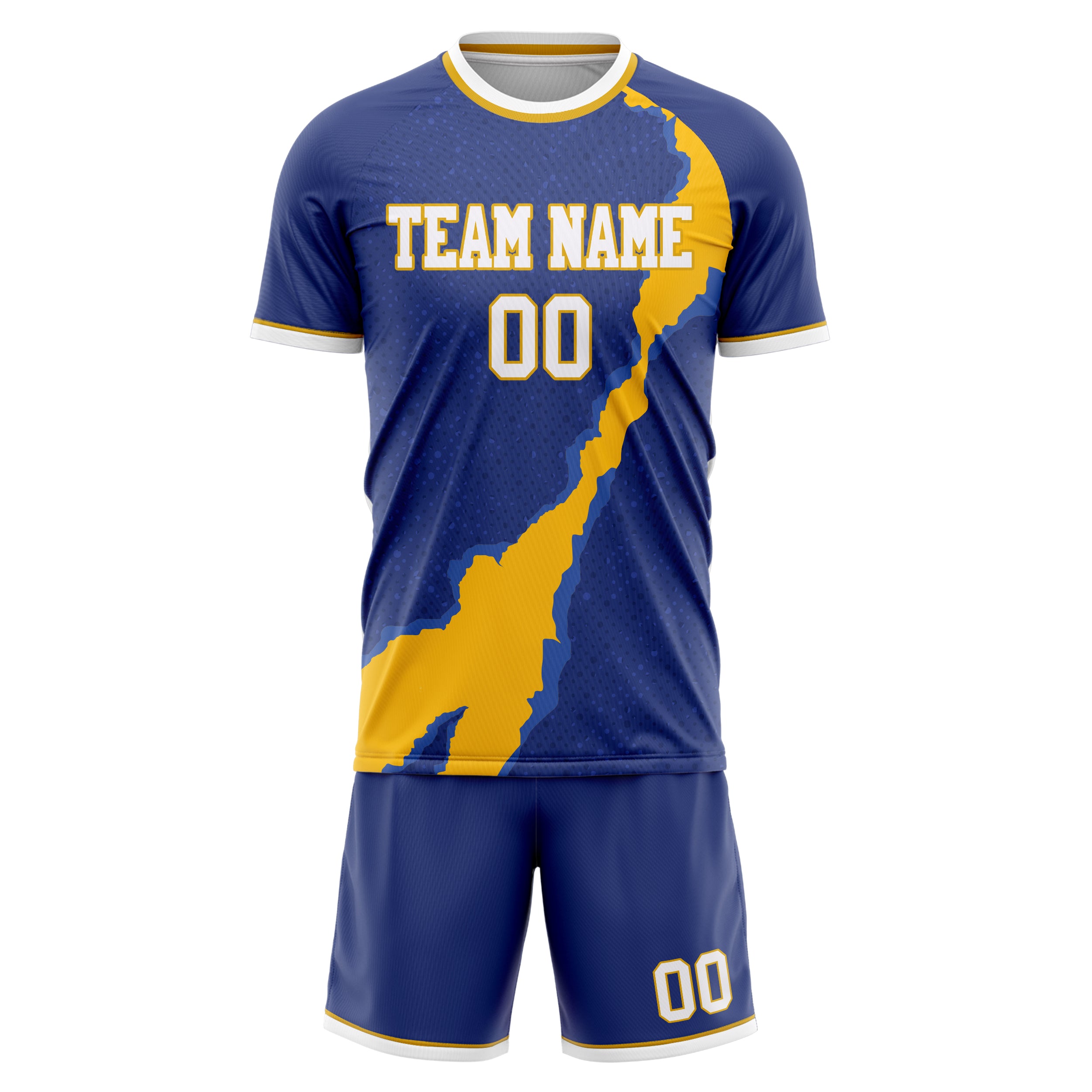 Custom Navy Gold GeometricalPattern Soccer Jersey