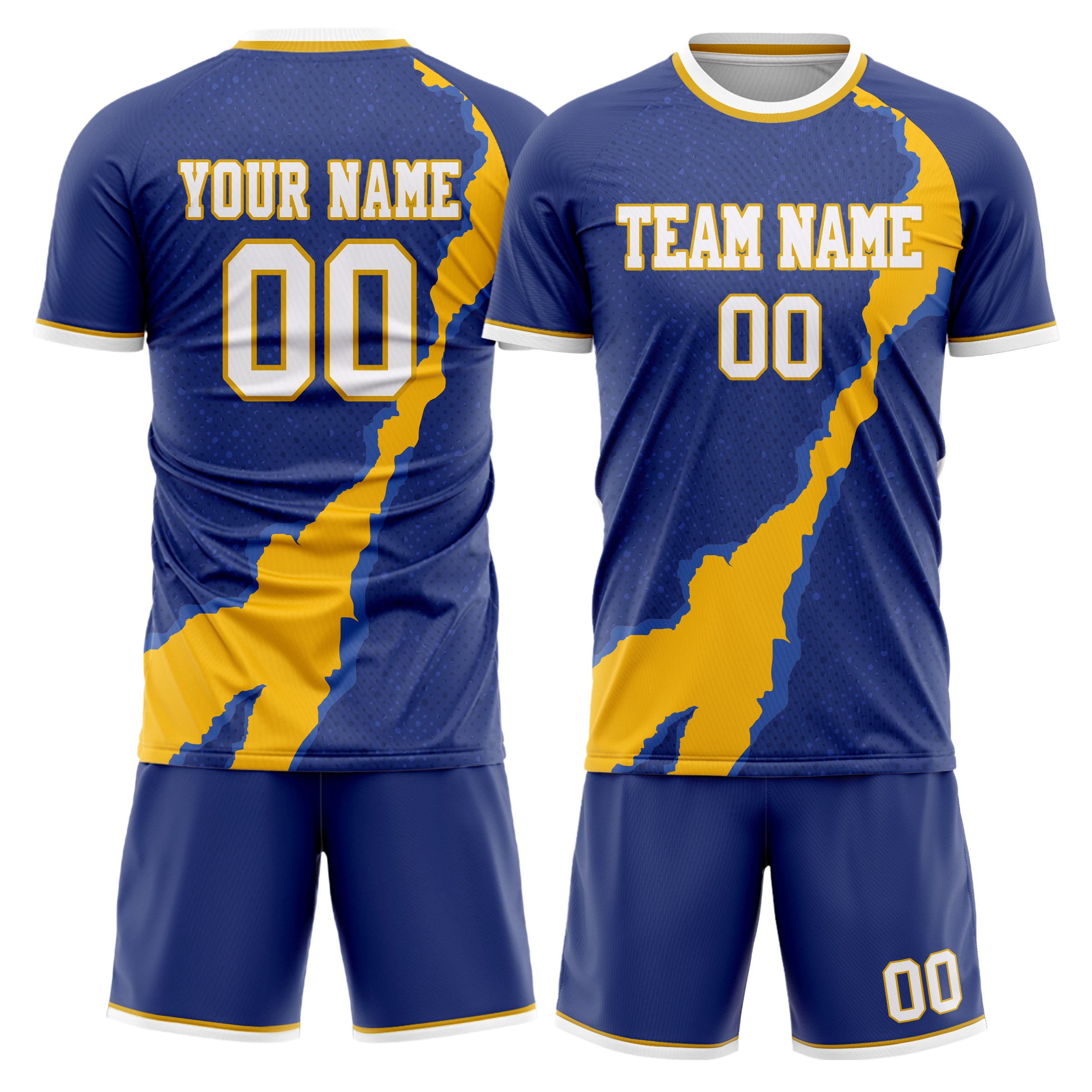 Custom Navy Gold GeometricalPattern Soccer Jersey